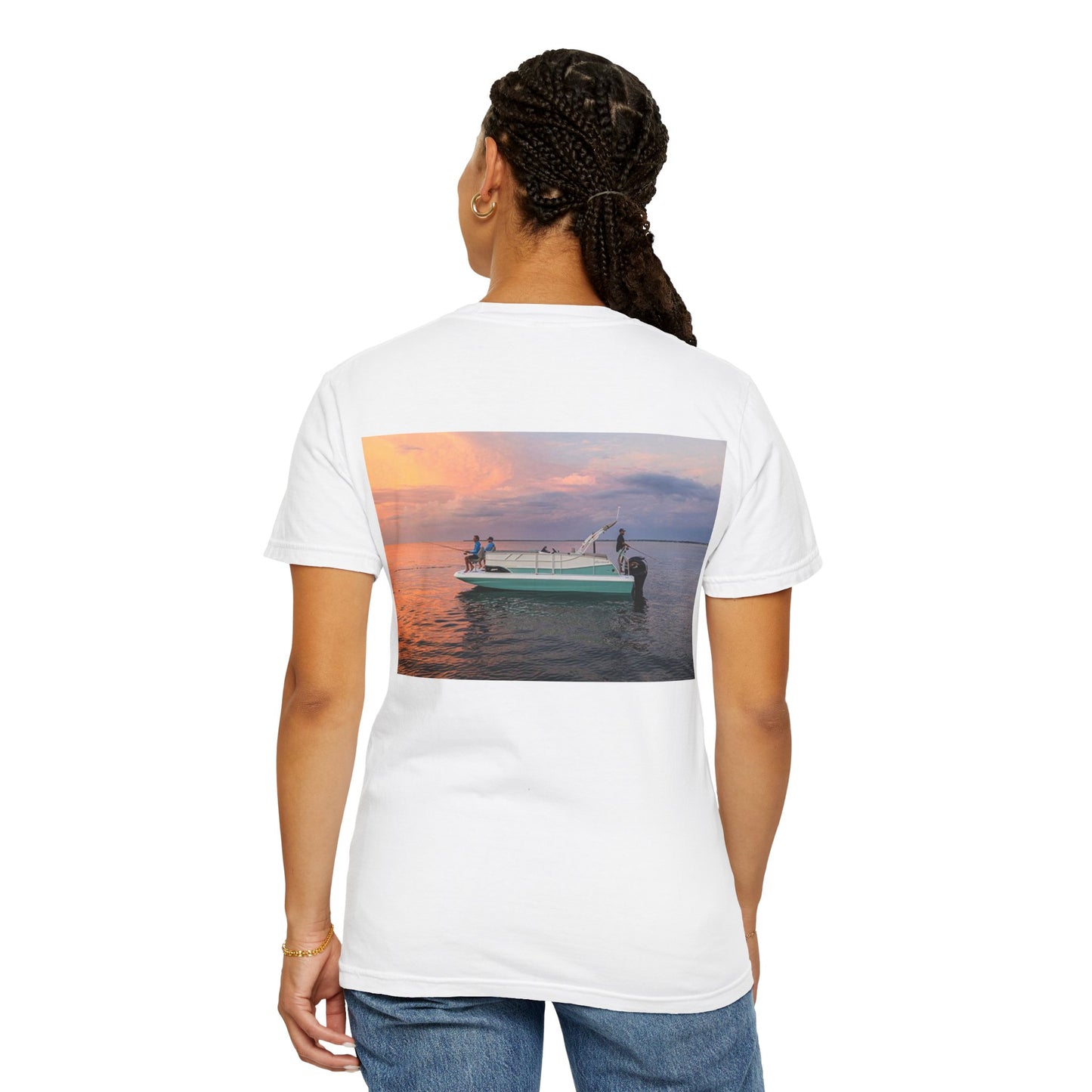 Casual Sunset Boat Tee - Garment-Dyed Unisex T-shirt for Dreamers and Adventurers