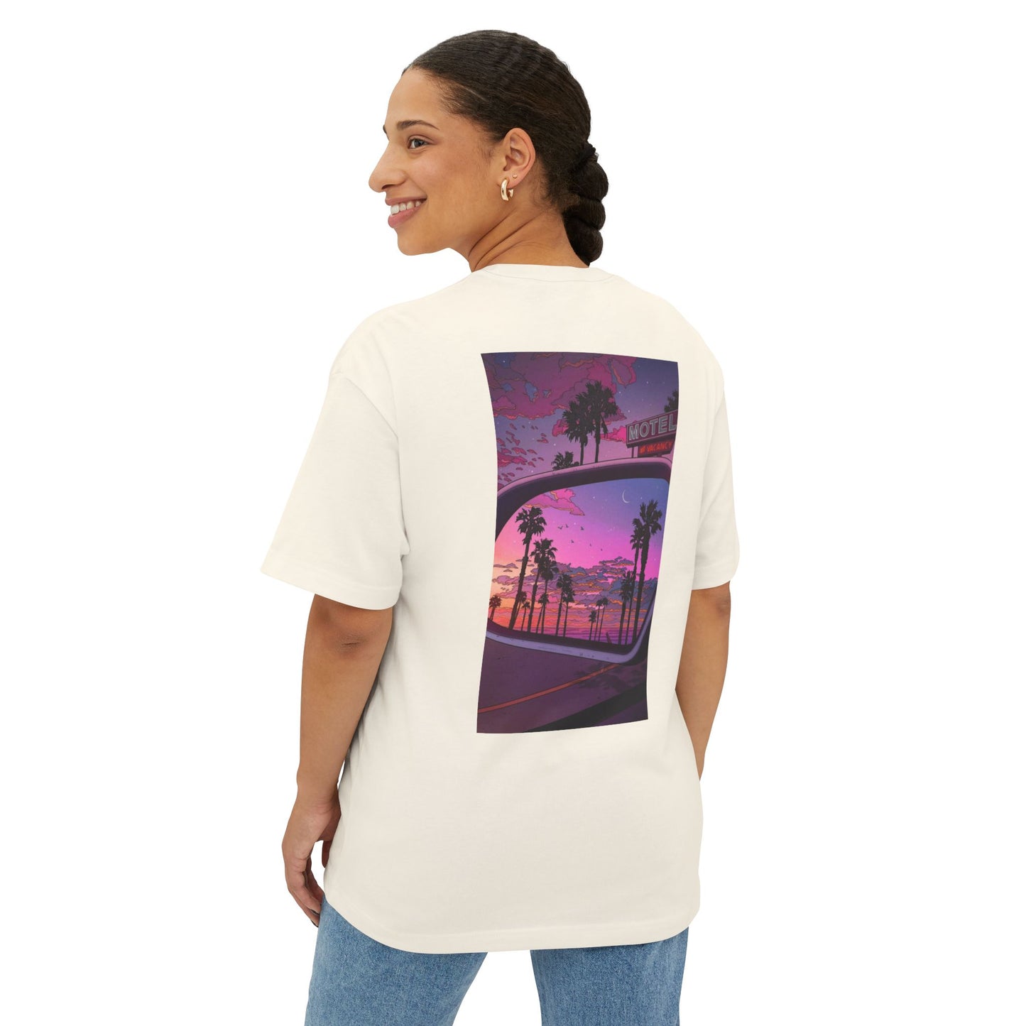 California Dreamin' Oversized Tee - Unisex Boxy T-Shirt with Sunset Graphic