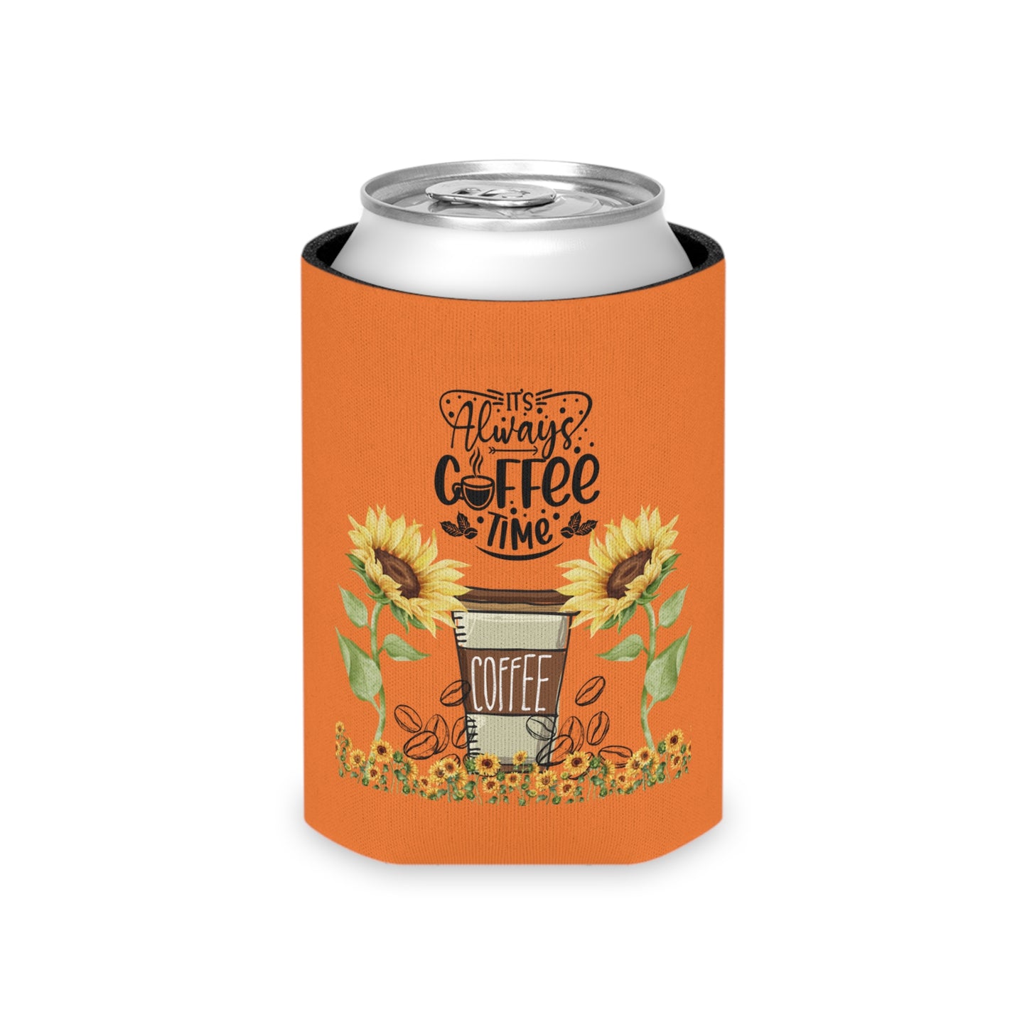 Coffee Time Can Cooler | Sunflower Design, Floral Drink Sleeve, Perfect Gift for Coffee Lovers, Outdoor Events, Summer Parties