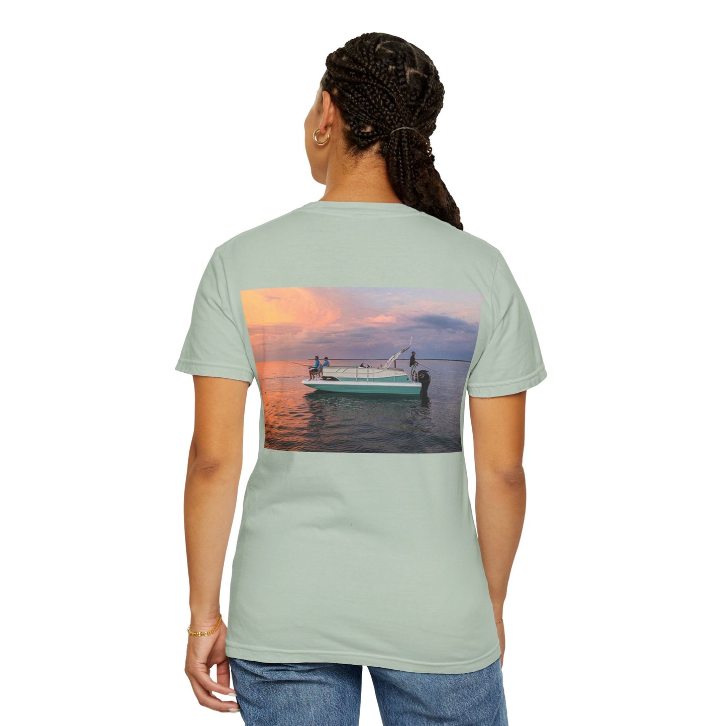 Casual Sunset Boat Tee - Garment-Dyed Unisex T-shirt for Dreamers and Adventurers