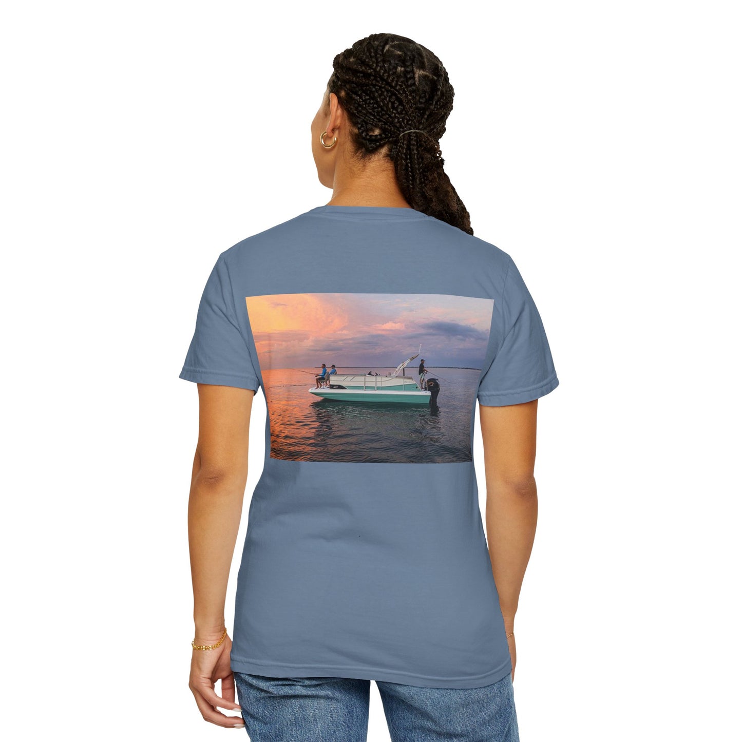 Casual Sunset Boat Tee - Garment-Dyed Unisex T-shirt for Dreamers and Adventurers