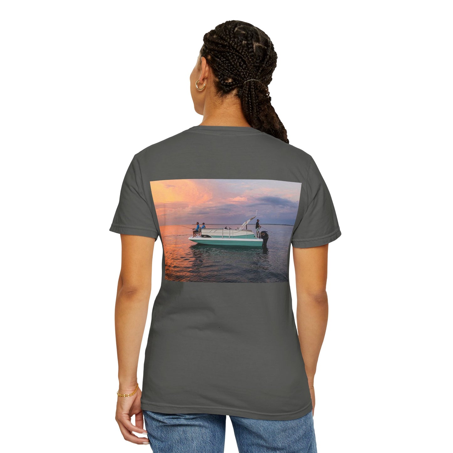 Casual Sunset Boat Tee - Garment-Dyed Unisex T-shirt for Dreamers and Adventurers
