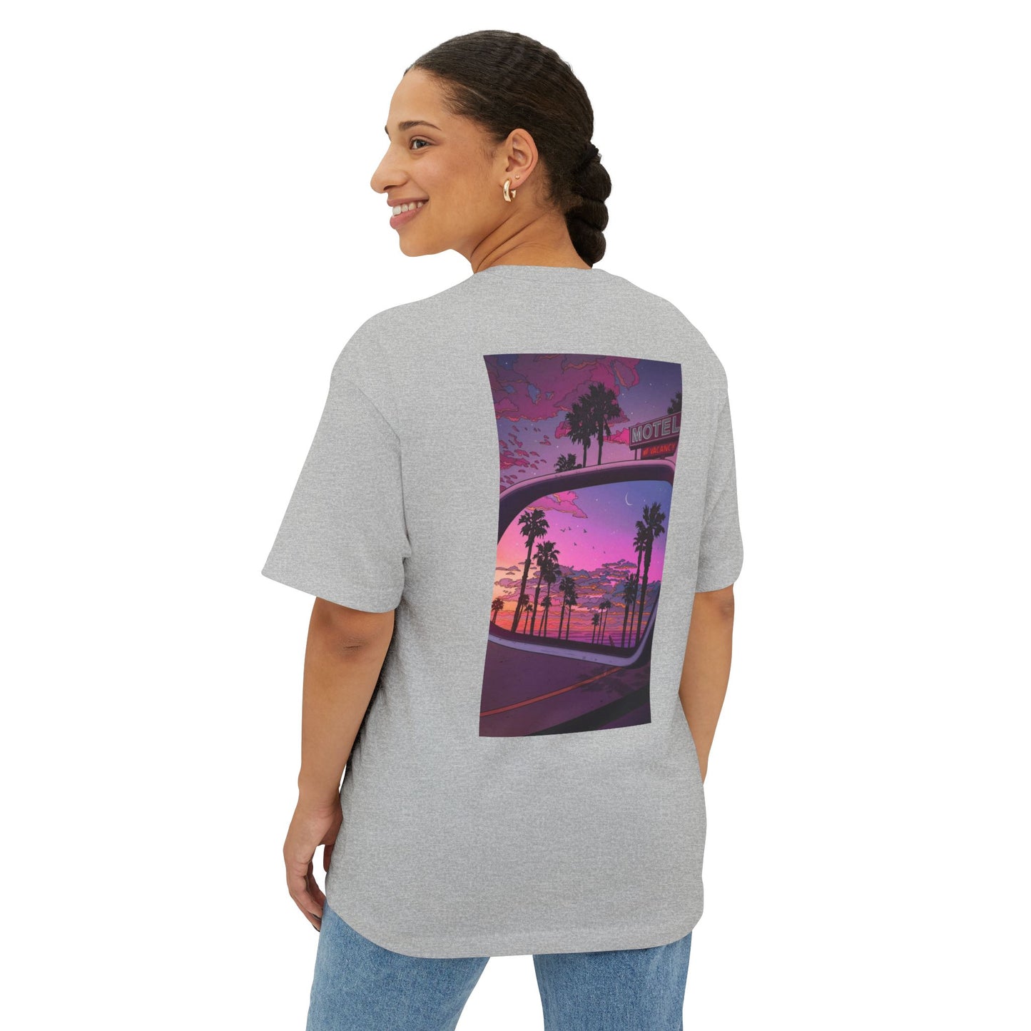 California Dreamin' Oversized Tee - Unisex Boxy T-Shirt with Sunset Graphic