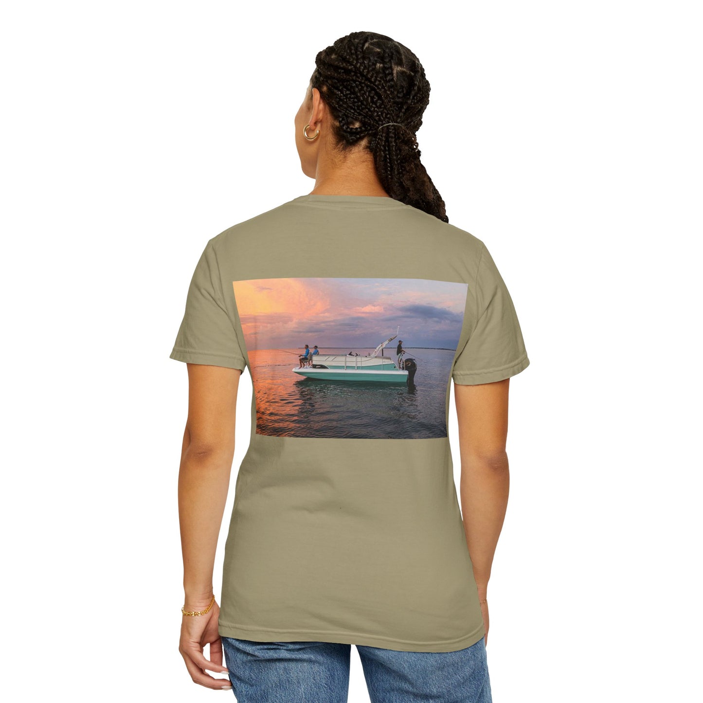 Casual Sunset Boat Tee - Garment-Dyed Unisex T-shirt for Dreamers and Adventurers