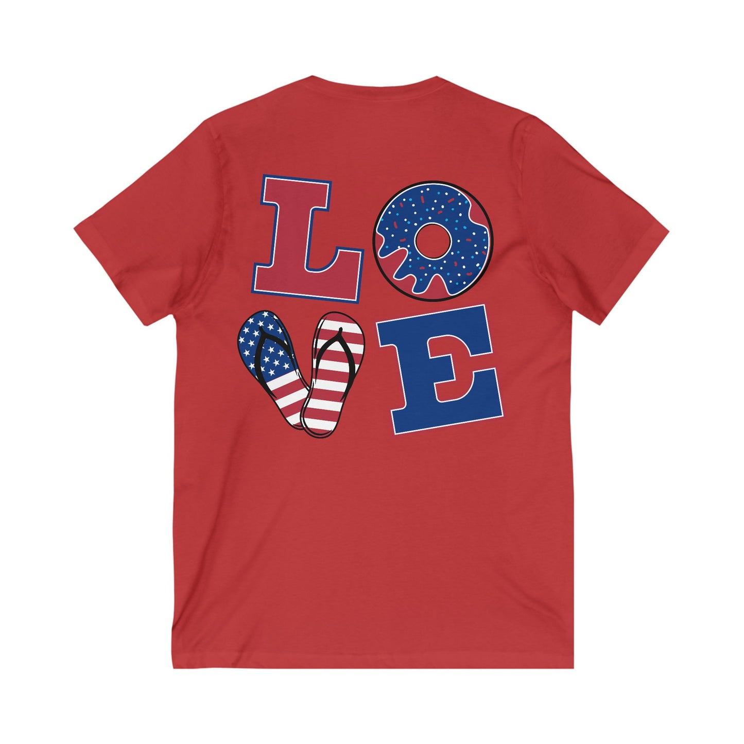 Patriotic Love Tee - Unisex V-Neck with Ice Cream and Donut Design