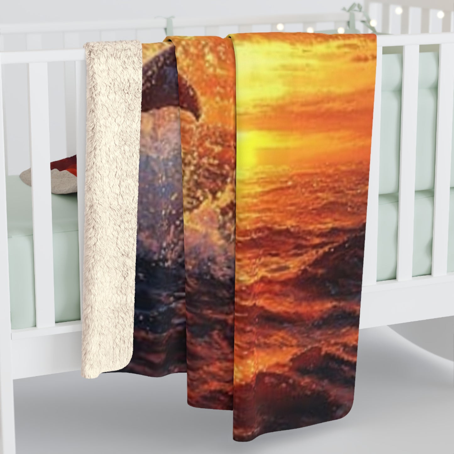 Dolphin Sunset Sherpa Fleece Blanket - Cozy Outdoor Blanket for Beach Lovers