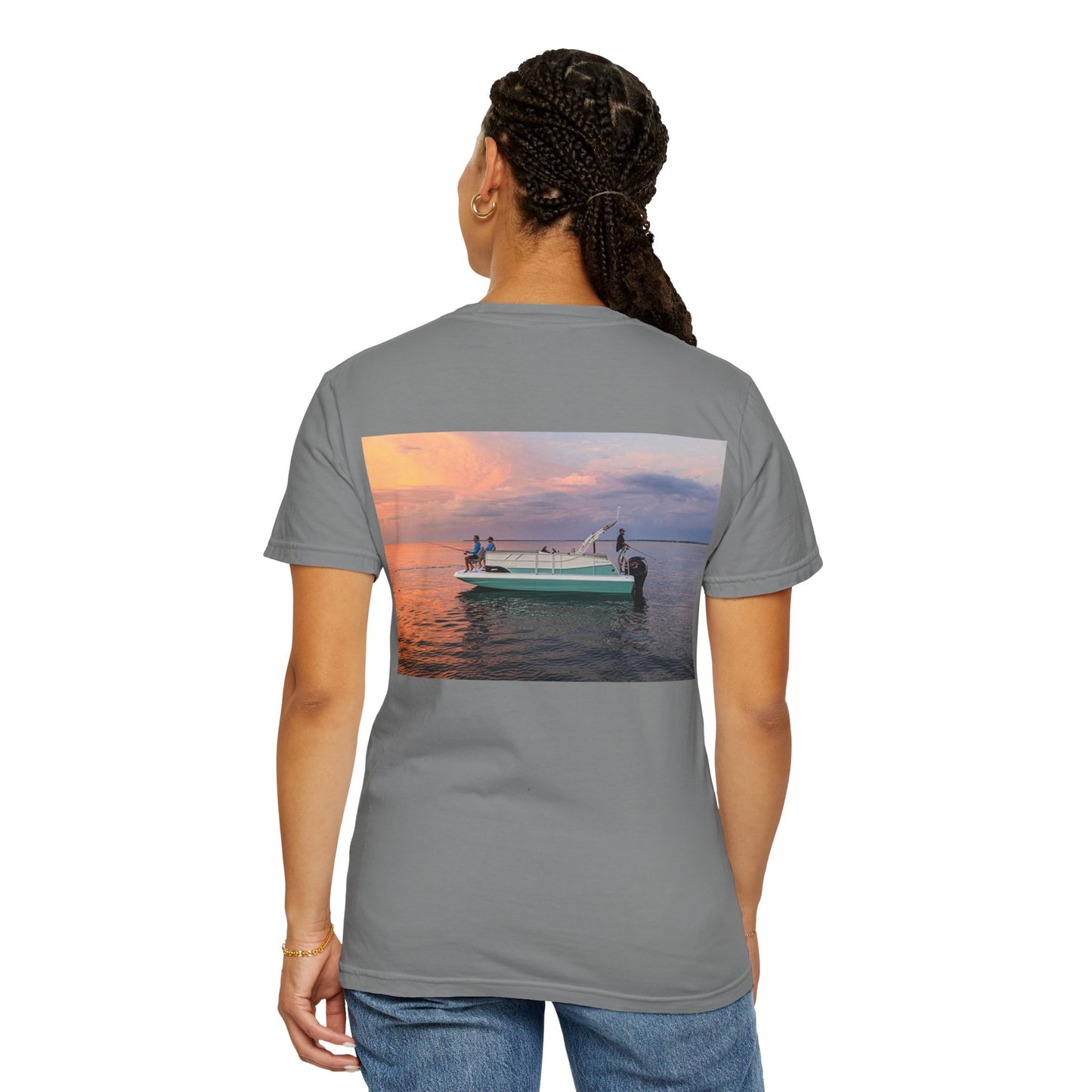 Casual Sunset Boat Tee - Garment-Dyed Unisex T-shirt for Dreamers and Adventurers