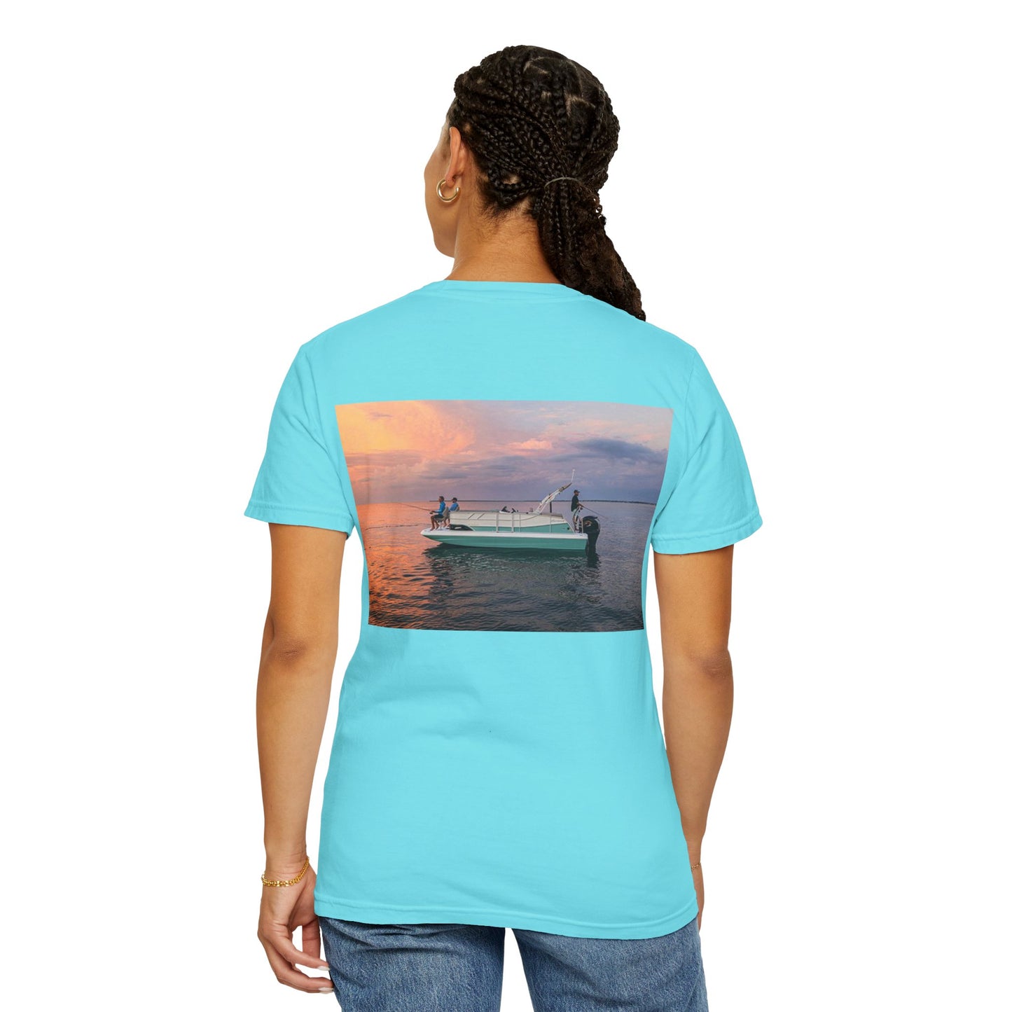 Casual Sunset Boat Tee - Garment-Dyed Unisex T-shirt for Dreamers and Adventurers