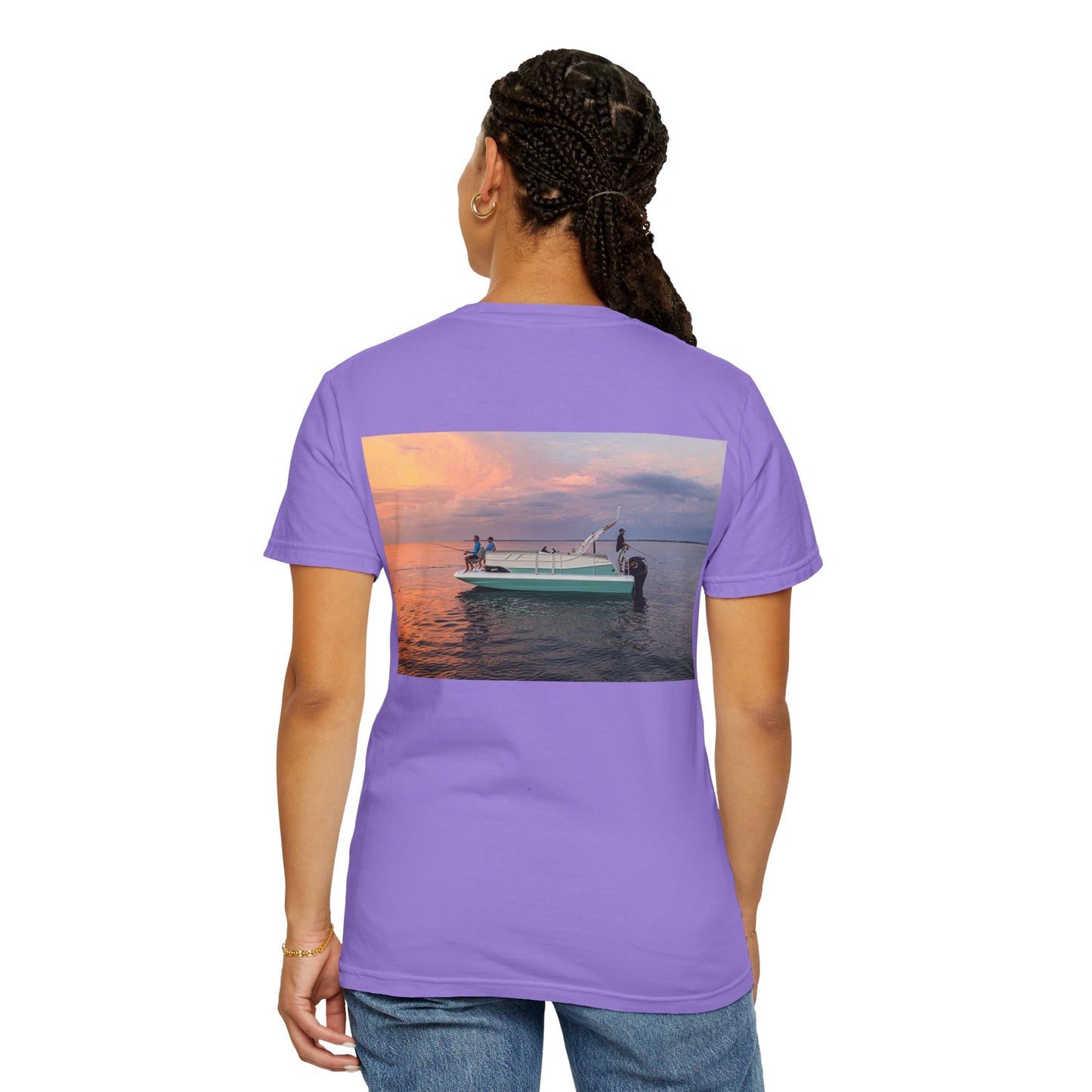 Casual Sunset Boat Tee - Garment-Dyed Unisex T-shirt for Dreamers and Adventurers