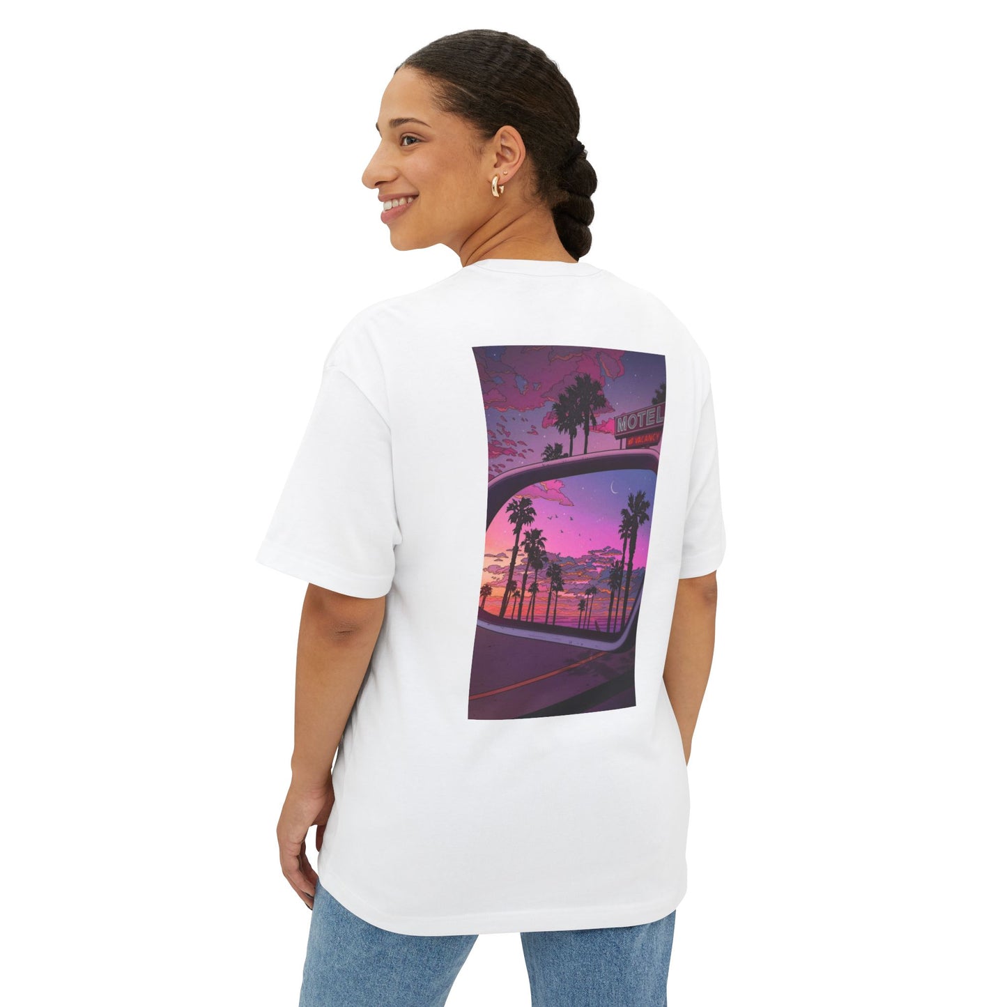 California Dreamin' Oversized Tee - Unisex Boxy T-Shirt with Sunset Graphic