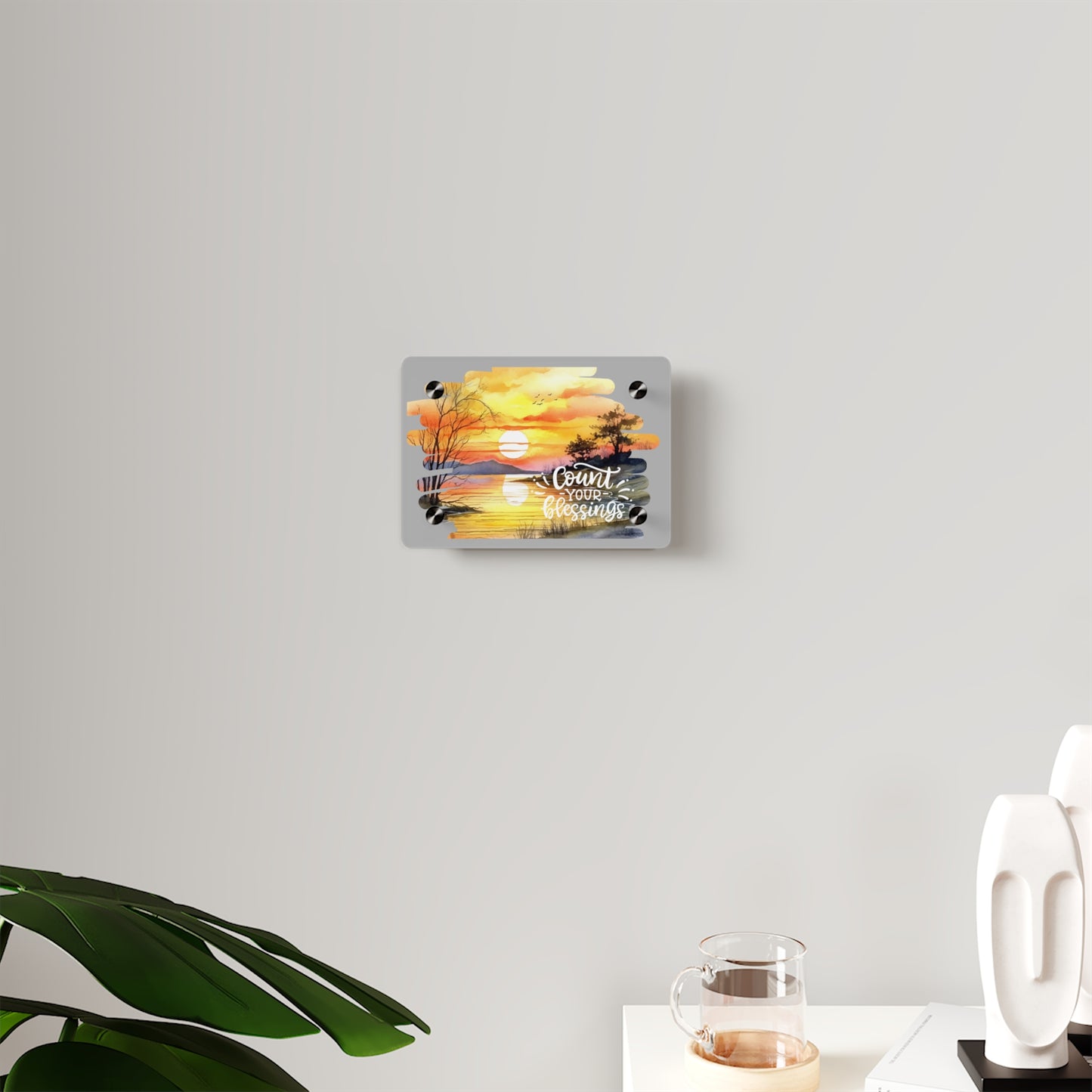 Sunset Acrylic Wall Art Panel - "Count Your Blessings" Home Decor