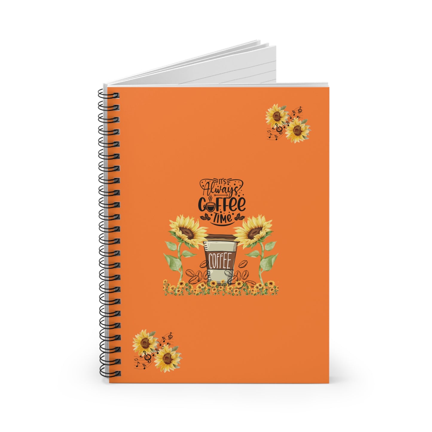 Sunflower Coffee Spiral Notebook - Perfect for Journaling, Gift for Coffee Lovers, Back to School, Fall Decor, Study Supplies, Floral Design