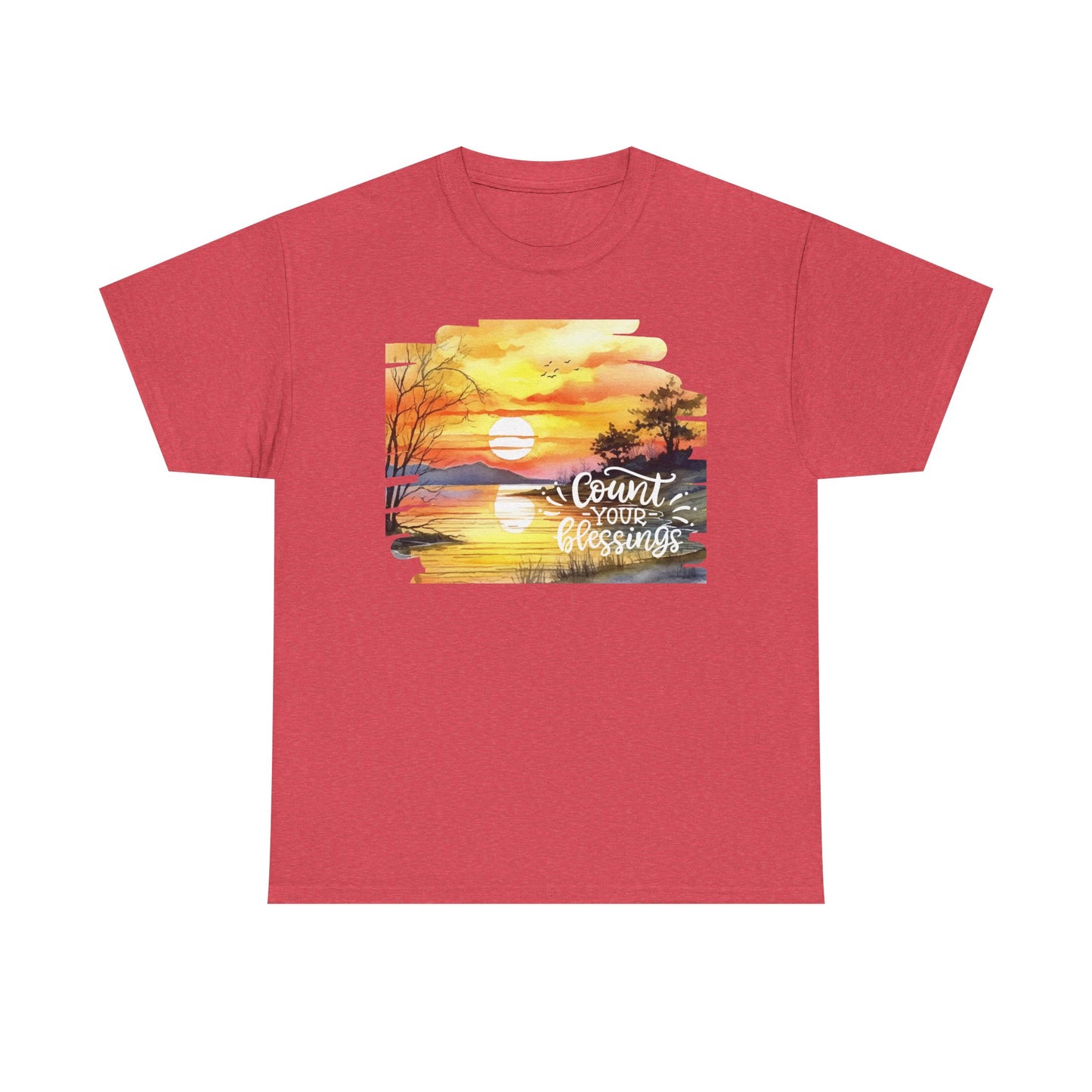 Count Your Blessings Unisex Heavy Cotton Tee - Inspirational Sunset Design