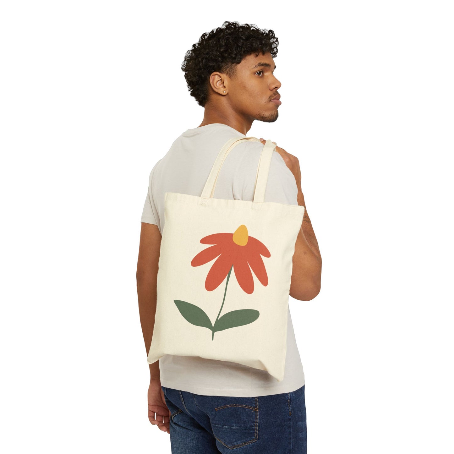 Floral Cotton Canvas Tote Bag - Eco-Friendly Shopping & Everyday Use