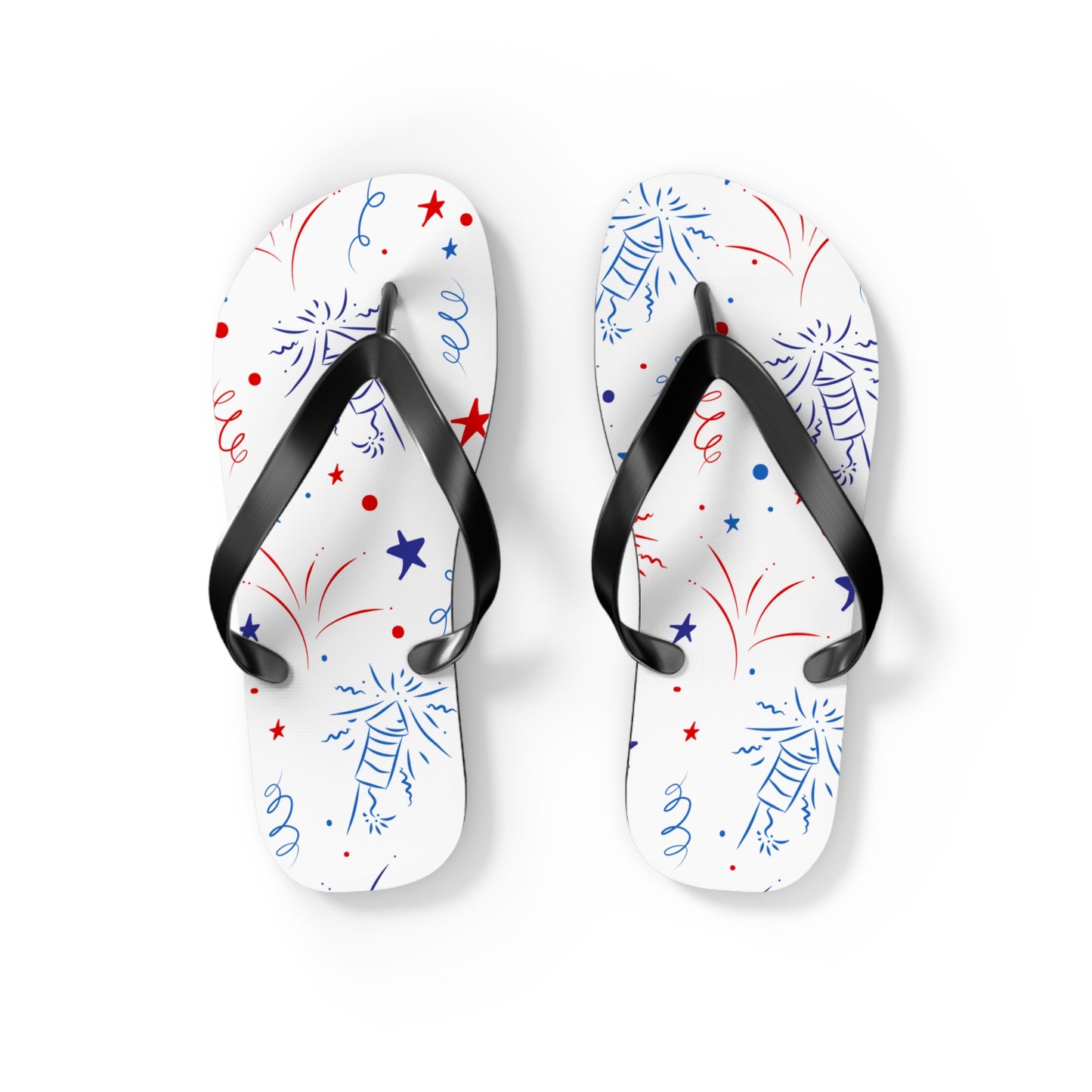 Patriotic Flip Flops with Fireworks Design - Perfect for Summer Celebrations