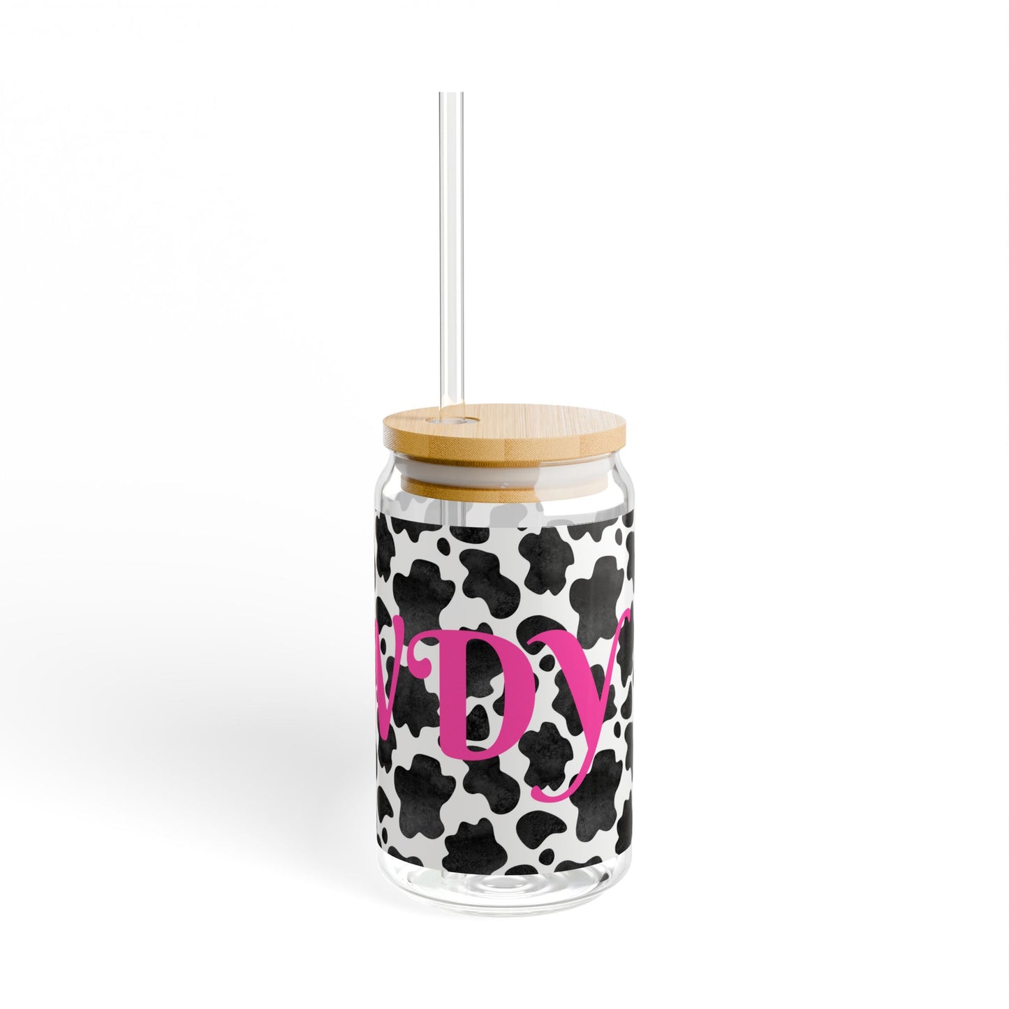Cute Cow Print Sipper Glass with Straw - 16oz