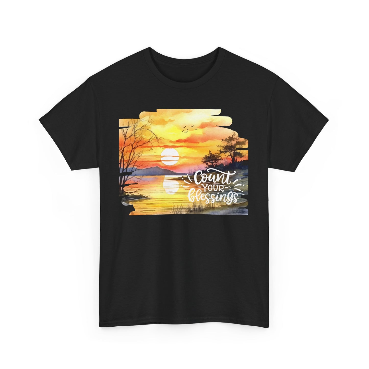 Count Your Blessings Unisex Heavy Cotton Tee - Inspirational Sunset Design