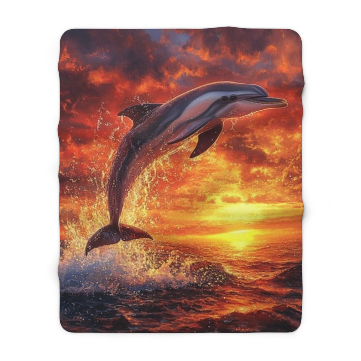 Dolphin Sunset Sherpa Fleece Blanket - Cozy Outdoor Blanket for Beach Lovers