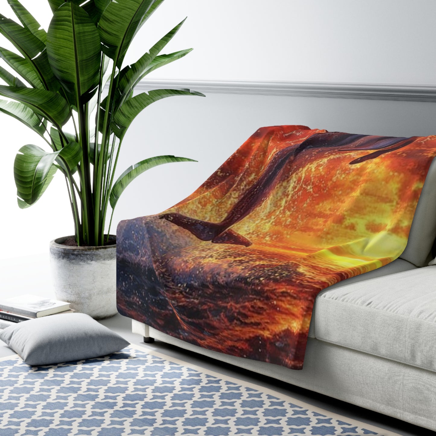 Dolphin Sunset Sherpa Fleece Blanket - Cozy Outdoor Blanket for Beach Lovers