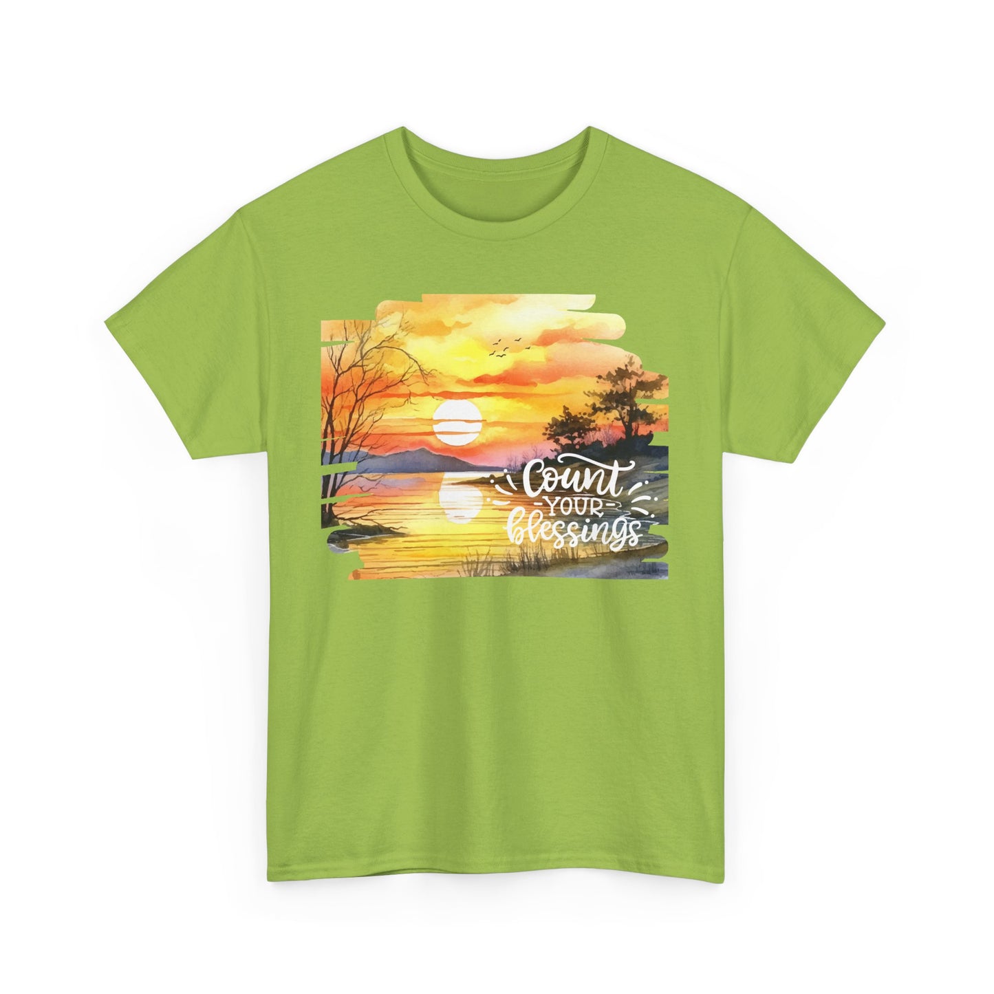 Count Your Blessings Unisex Heavy Cotton Tee - Inspirational Sunset Design