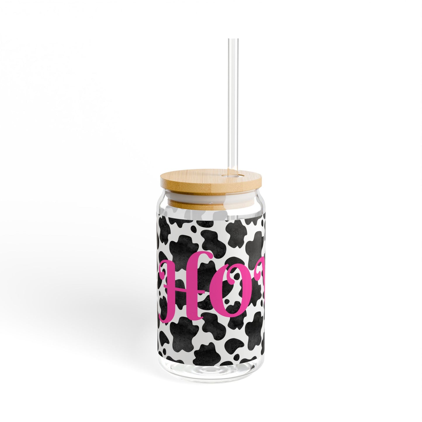 Cute Cow Print Sipper Glass with Straw - 16oz