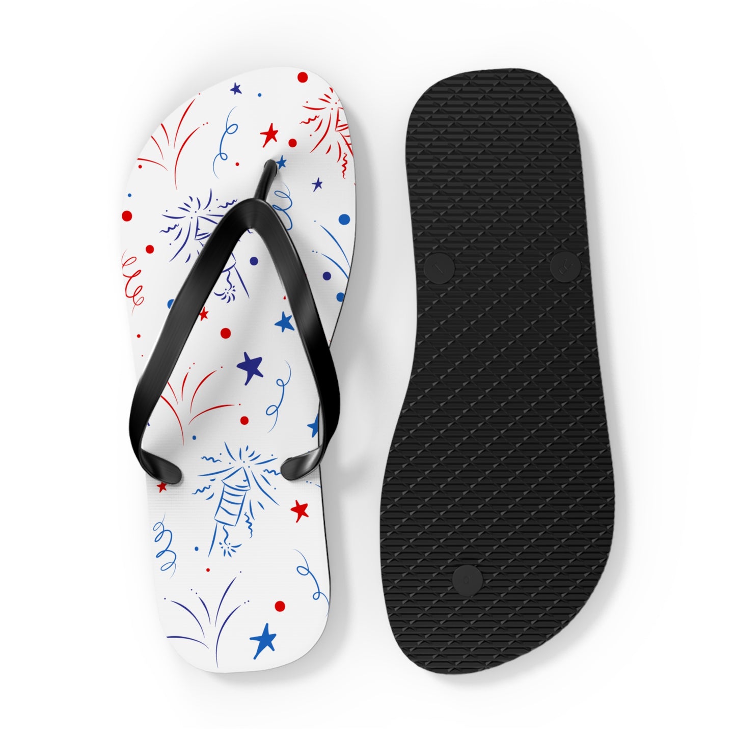 Patriotic Flip Flops with Fireworks Design - Perfect for Summer Celebrations