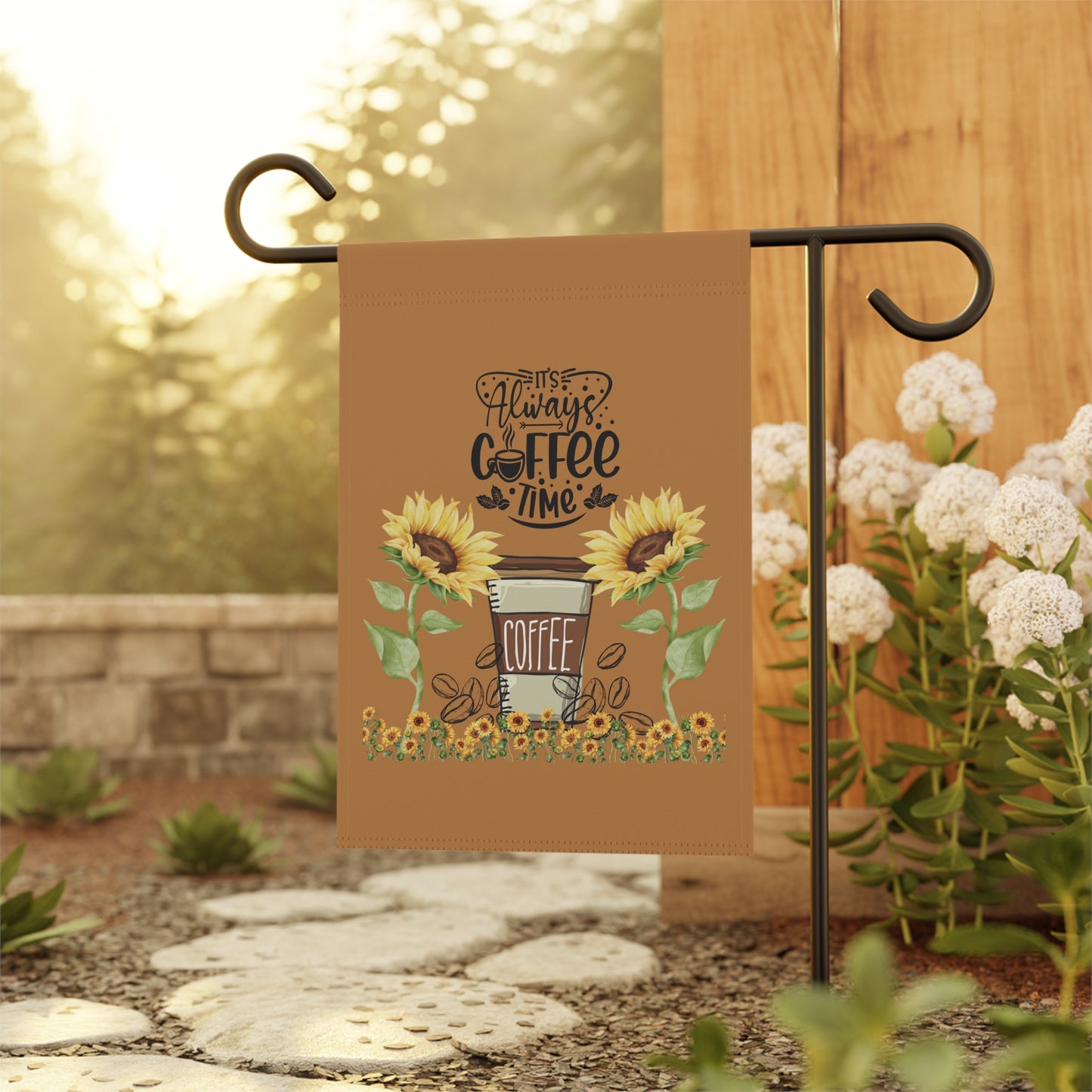 Coffee Time Garden Banner, Sunflower Flag for Home Decor, Outdoor Garden Decor, Coffee Lover Gift, Spring/Summer Decoration