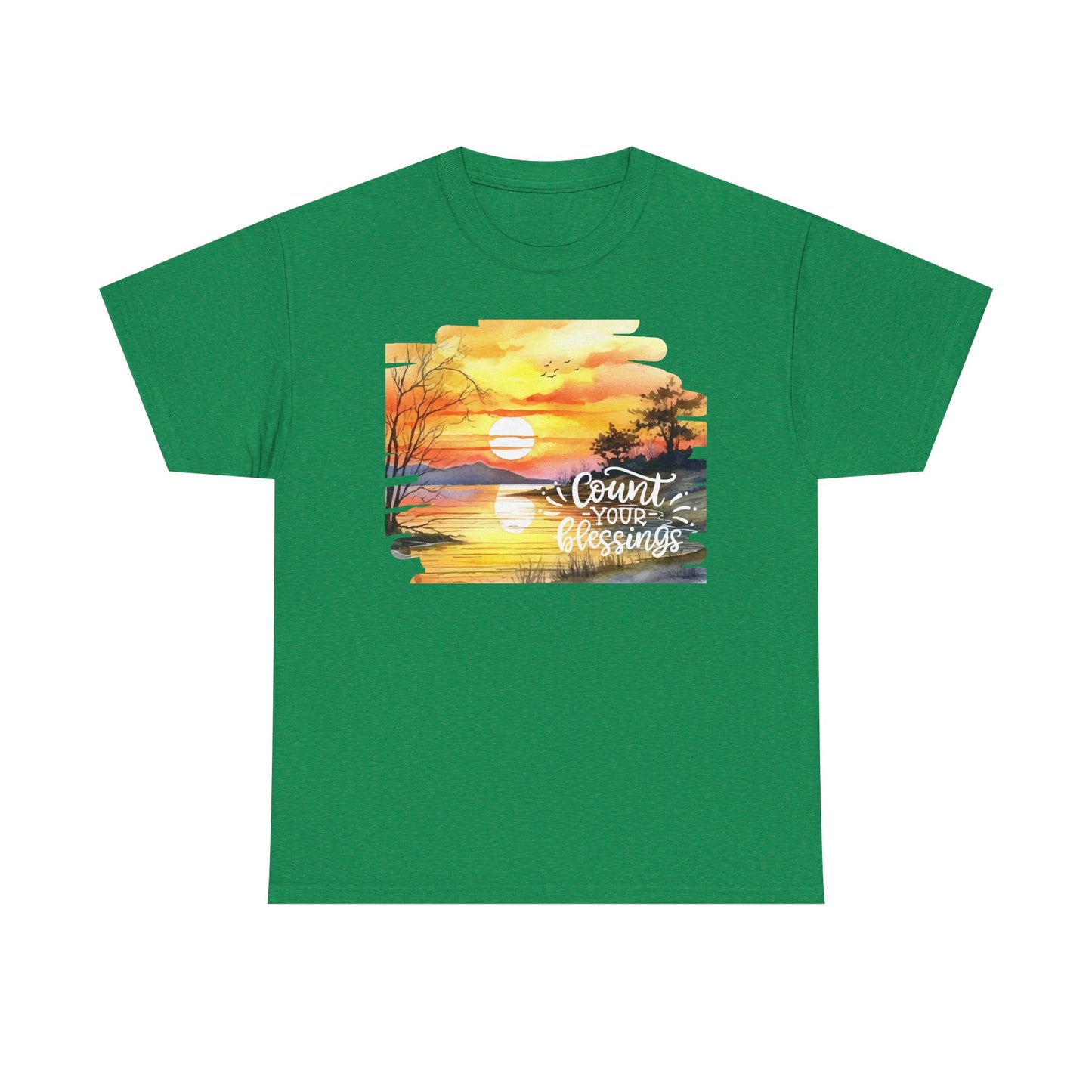 Count Your Blessings Unisex Heavy Cotton Tee - Inspirational Sunset Design