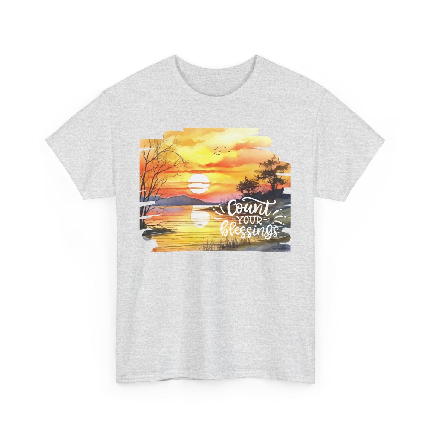 Count Your Blessings Unisex Heavy Cotton Tee - Inspirational Sunset Design