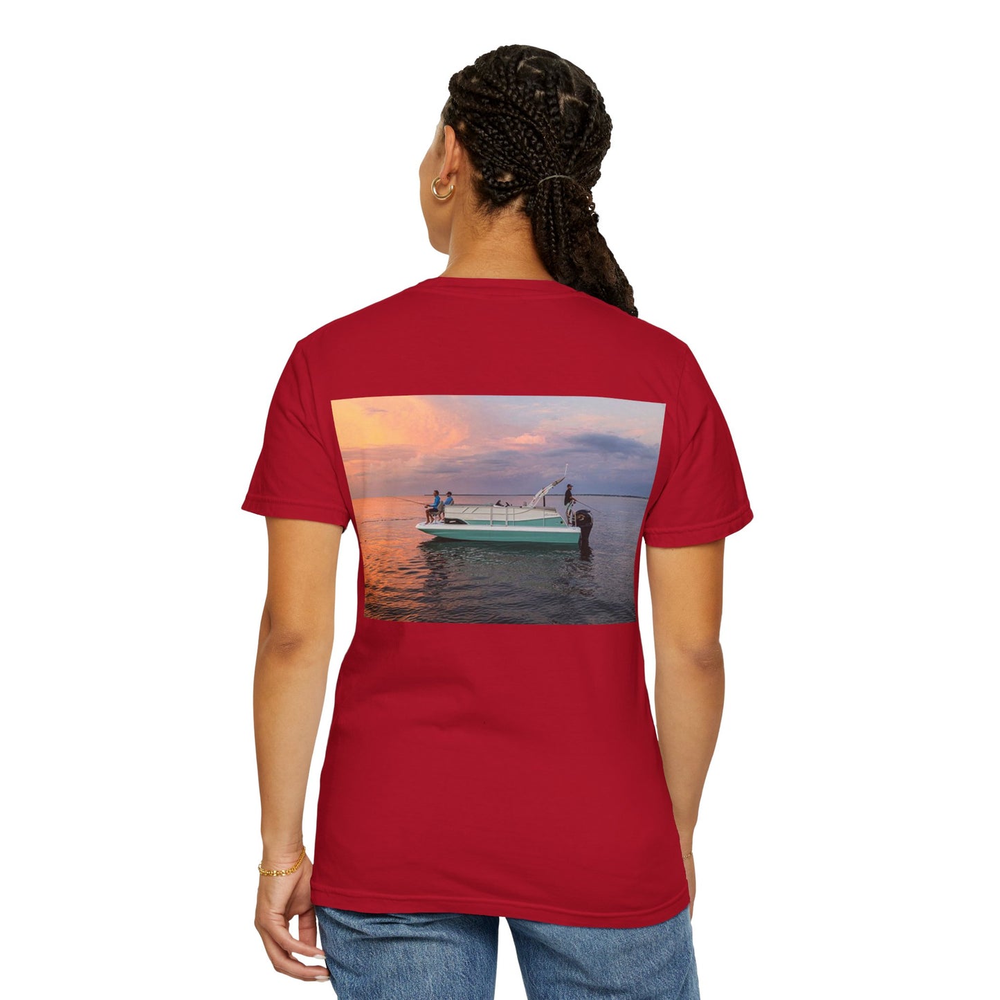 Casual Sunset Boat Tee - Garment-Dyed Unisex T-shirt for Dreamers and Adventurers