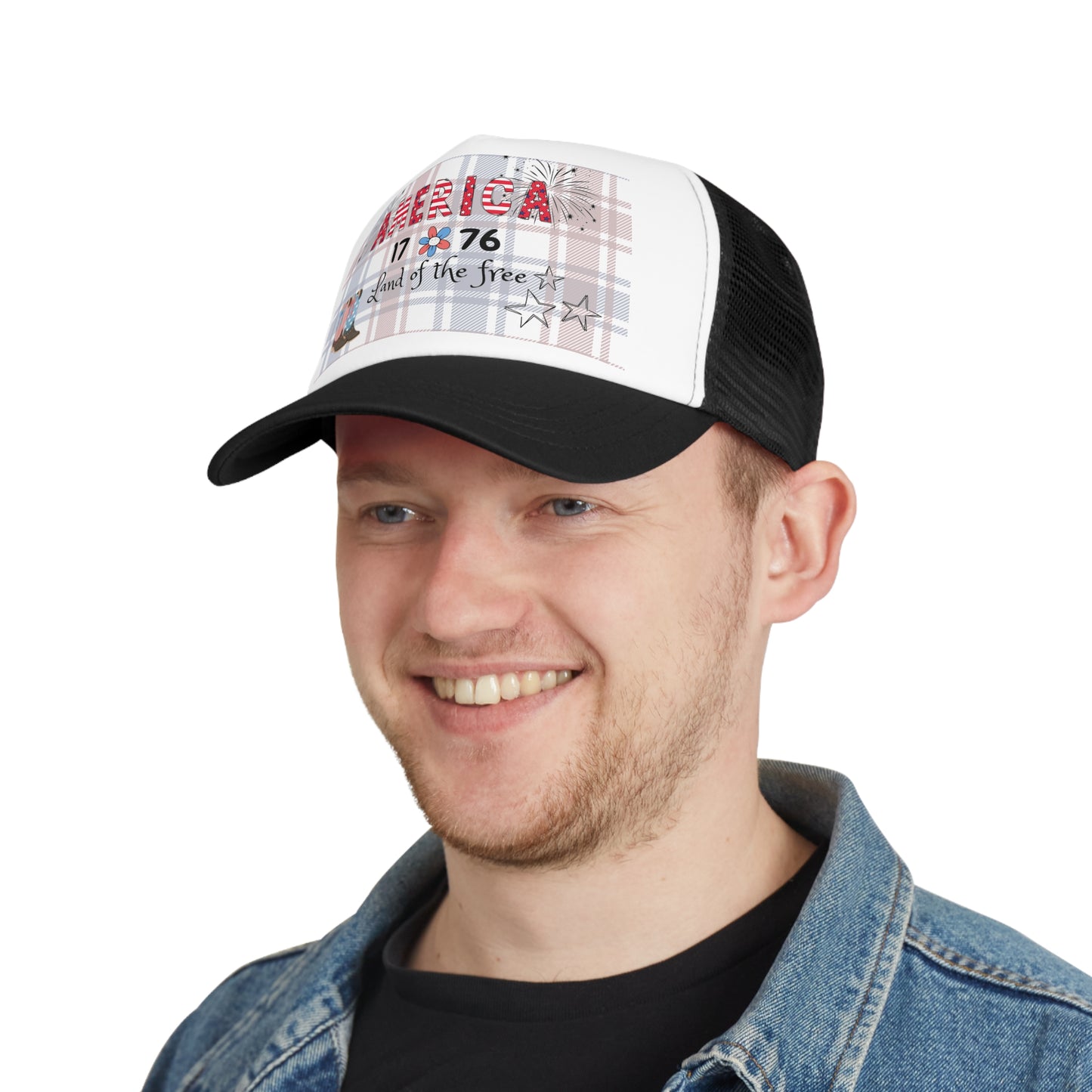Patriotic Mesh Cap, USA Trucker Hat, 4th of July Gift, Independence Day Apparel, America Land of the Free Hat
