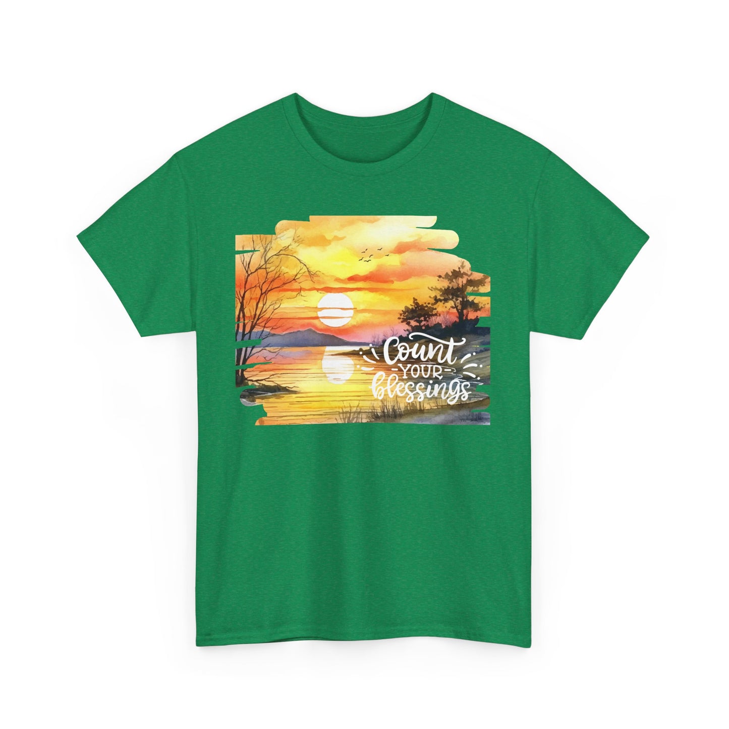 Count Your Blessings Unisex Heavy Cotton Tee - Inspirational Sunset Design