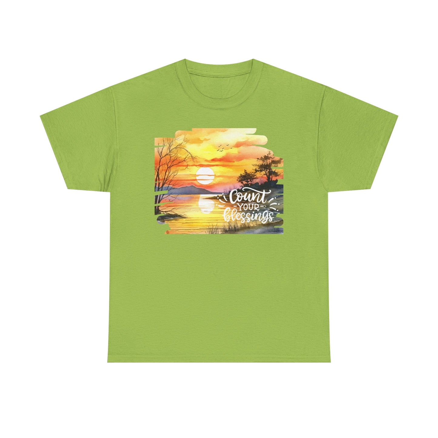 Count Your Blessings Unisex Heavy Cotton Tee - Inspirational Sunset Design
