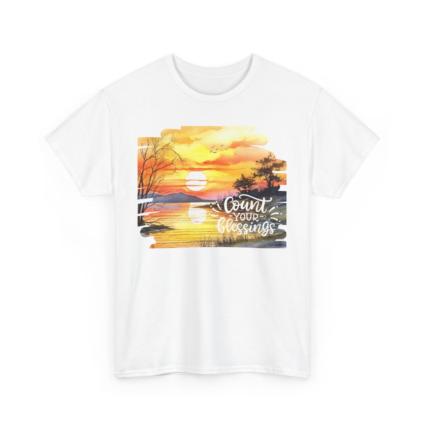 Count Your Blessings Unisex Heavy Cotton Tee - Inspirational Sunset Design