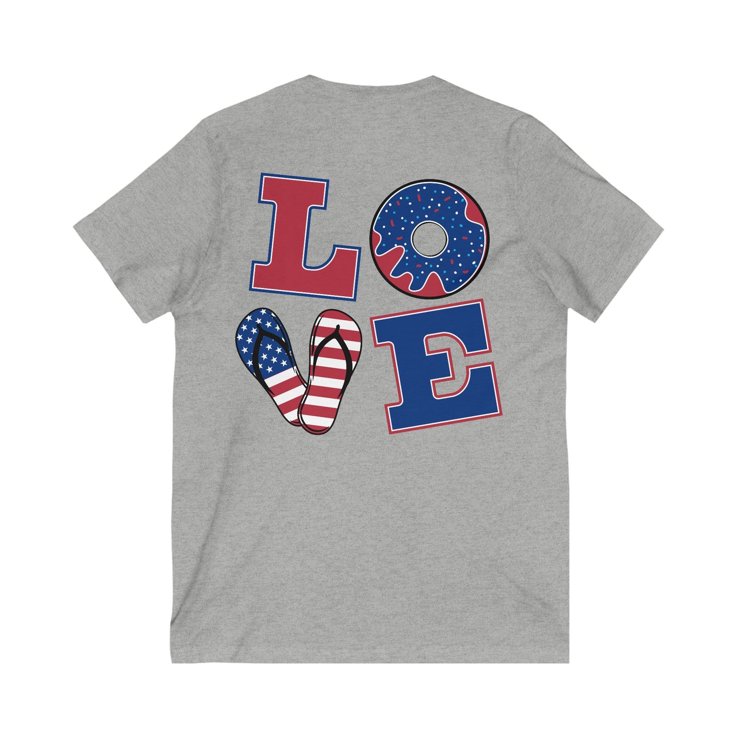 Patriotic Love Tee - Unisex V-Neck with Ice Cream and Donut Design