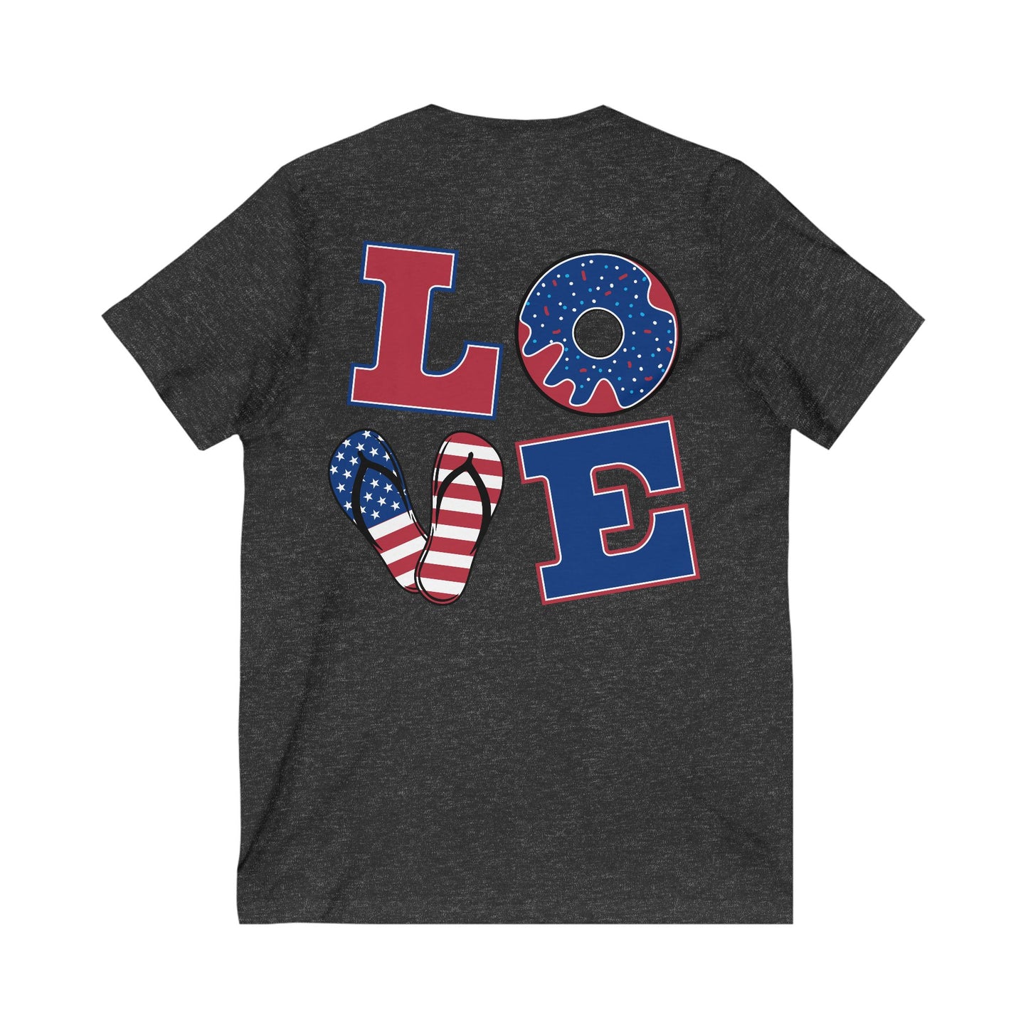 Patriotic Love Tee - Unisex V-Neck with Ice Cream and Donut Design