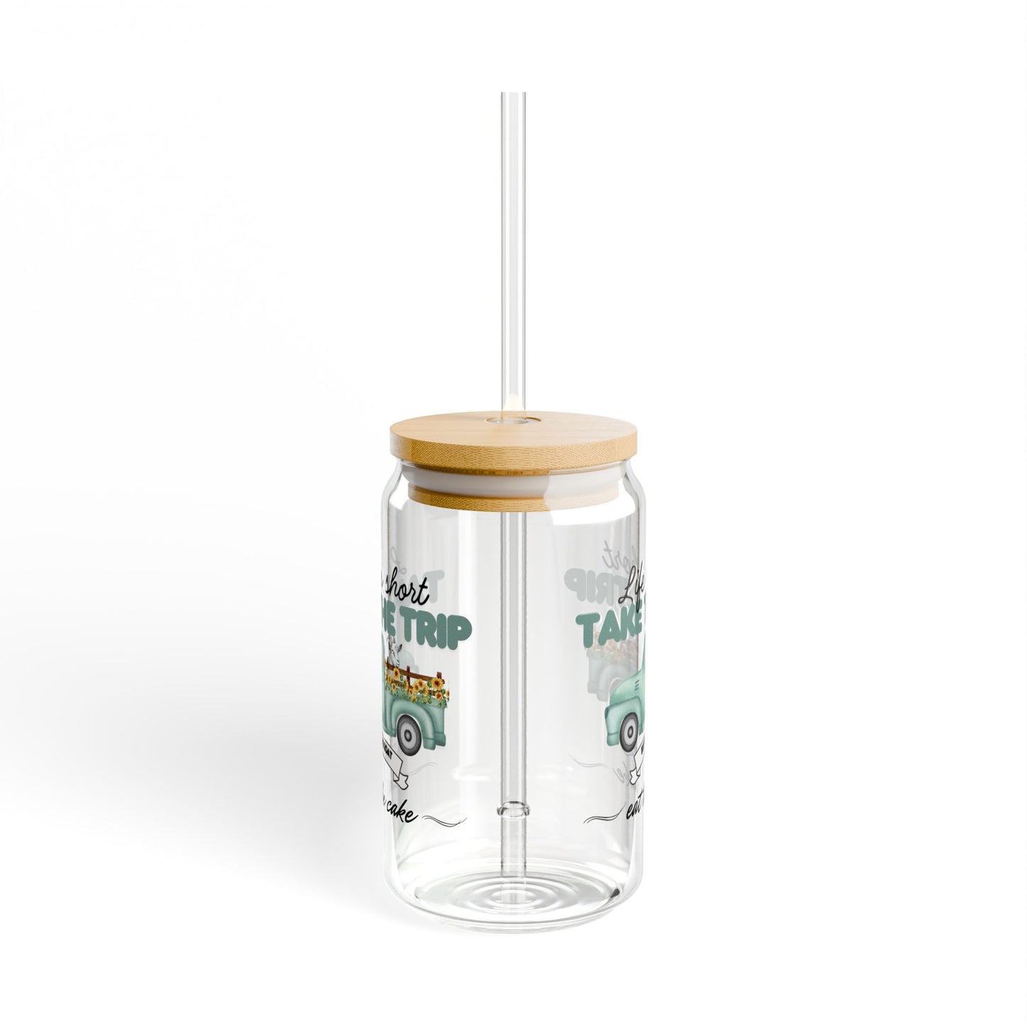 Life is Short Sipper Glass - 16oz Travel-Themed Drinkware with Bamboo Lid & Straw