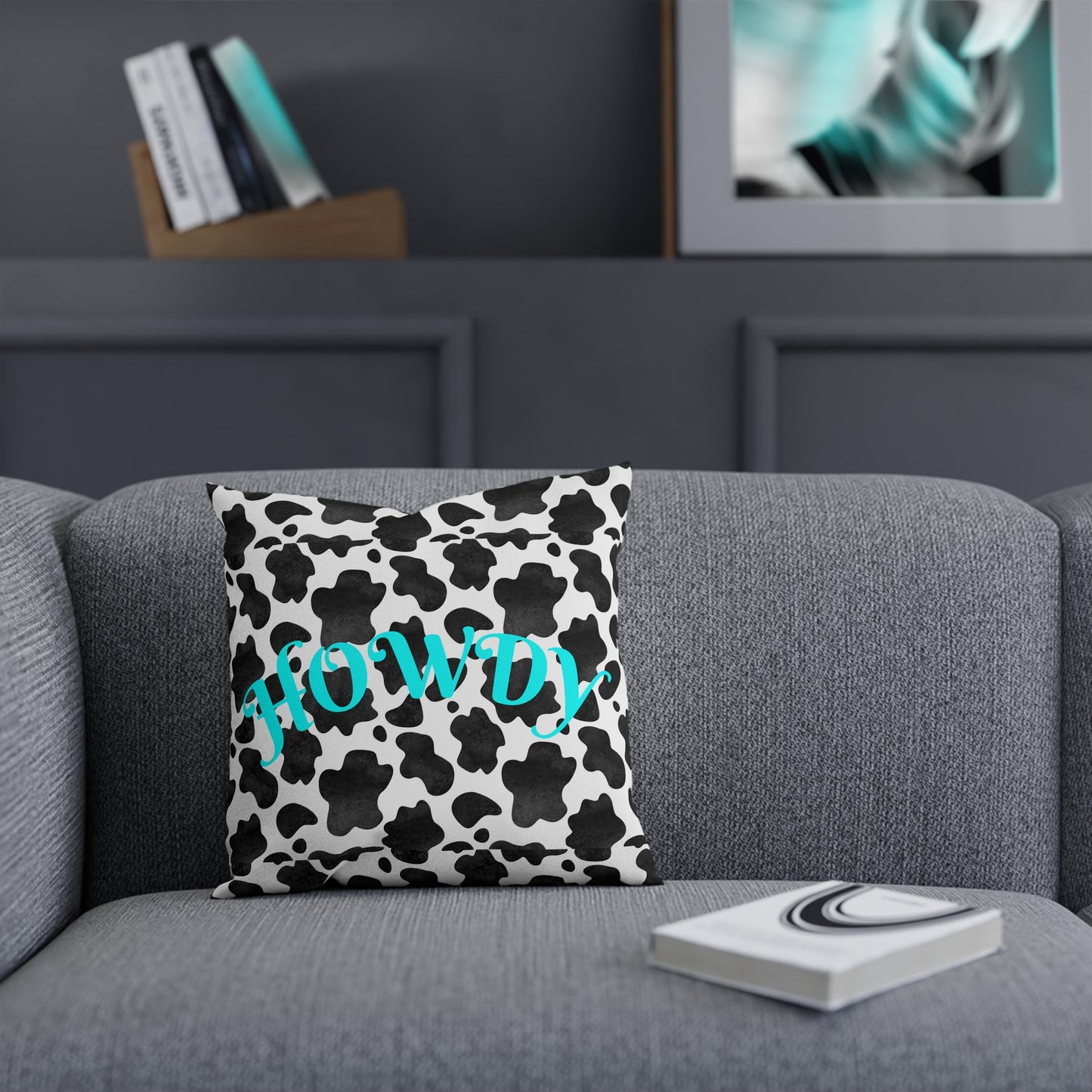 Howdy Cow Print Cushion - Decorative Throw Pillow for Farmhouse Style Home Décor
