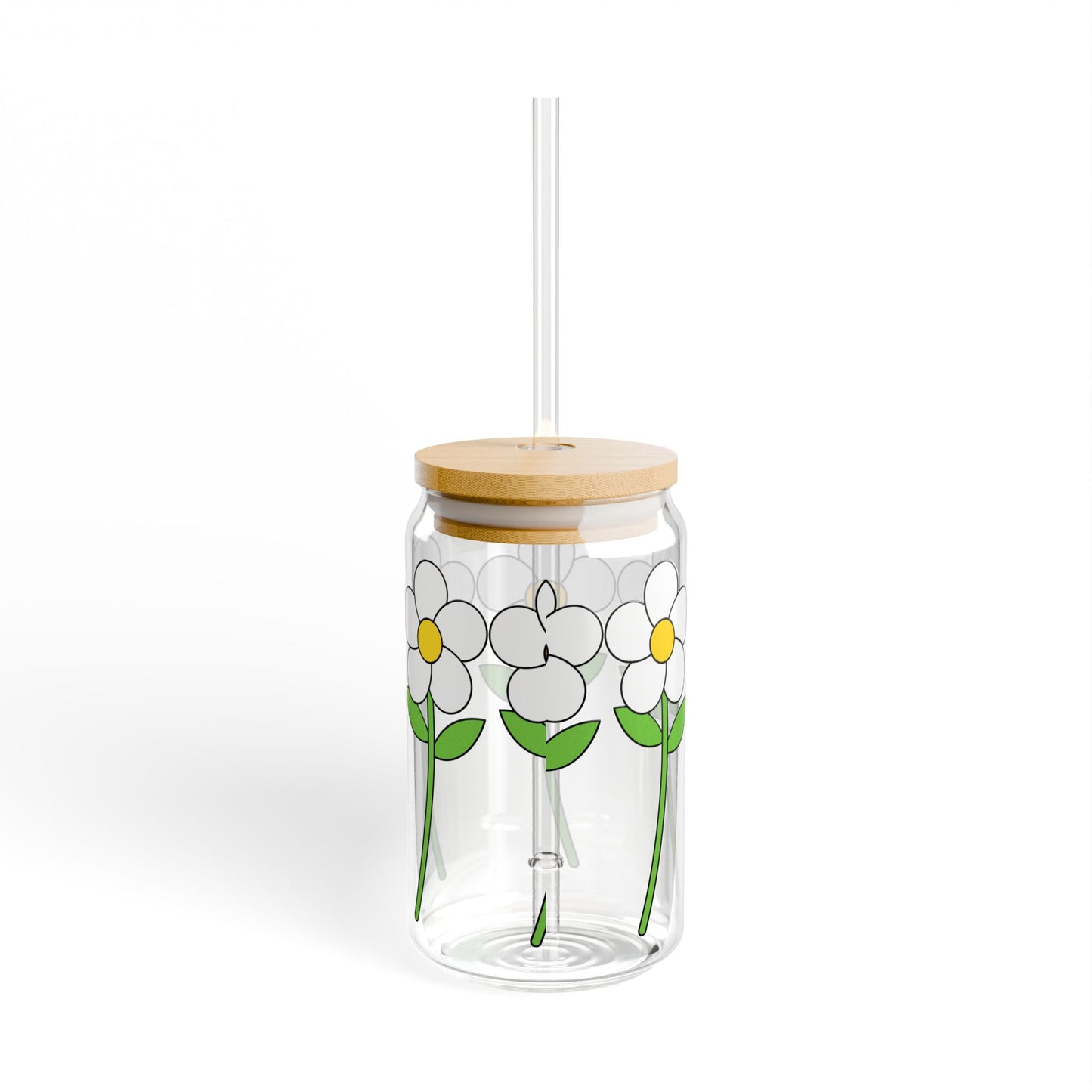 Floral Sipper Glass - 16oz Eco-Friendly Drinkware with Bamboo Lid