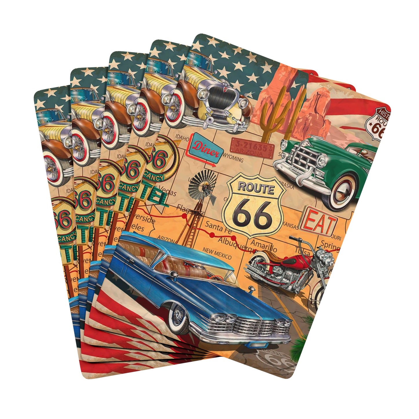 Vintage Route 66 Poker Playing Cards - Classic Cars & Americana Design