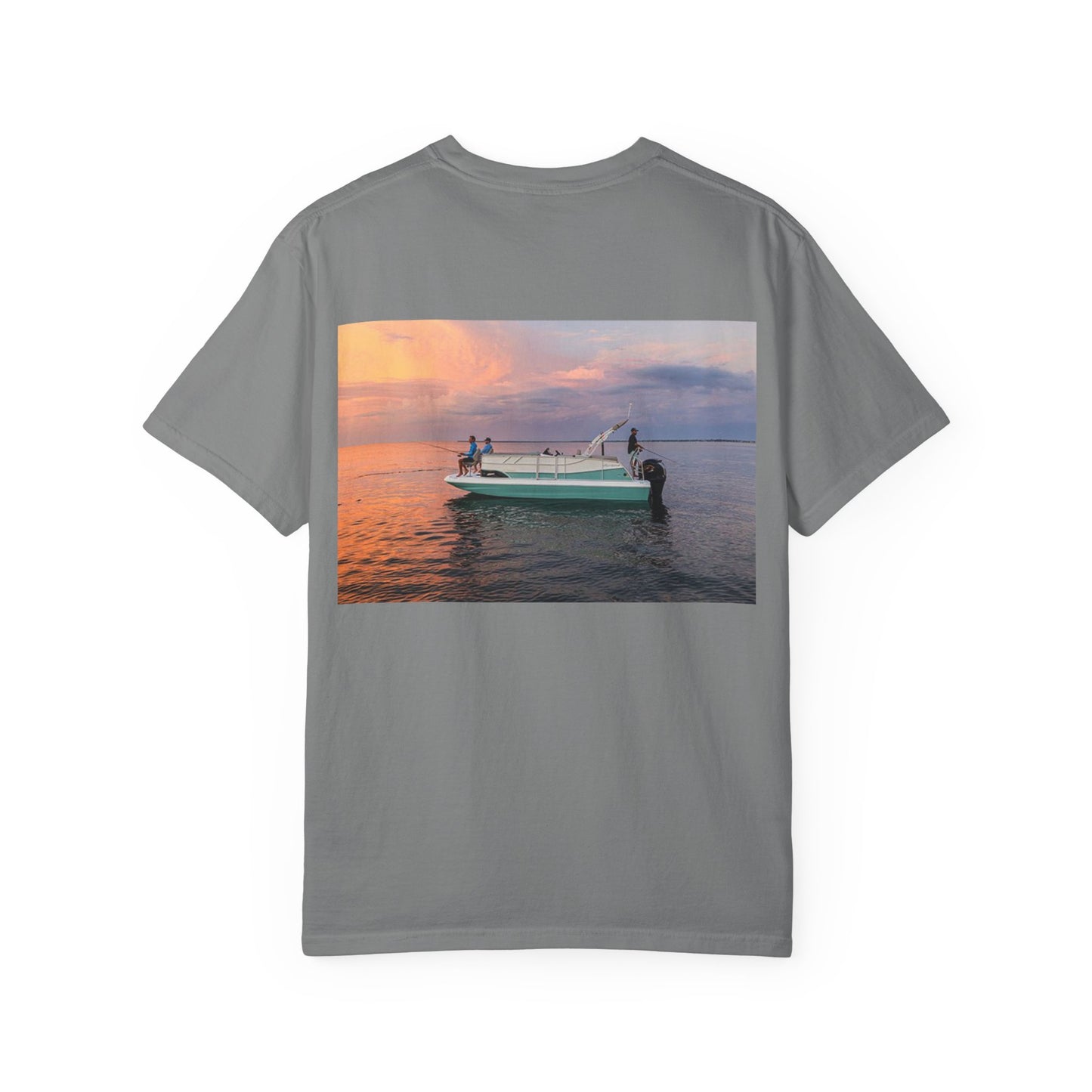 Casual Sunset Boat Tee - Garment-Dyed Unisex T-shirt for Dreamers and Adventurers