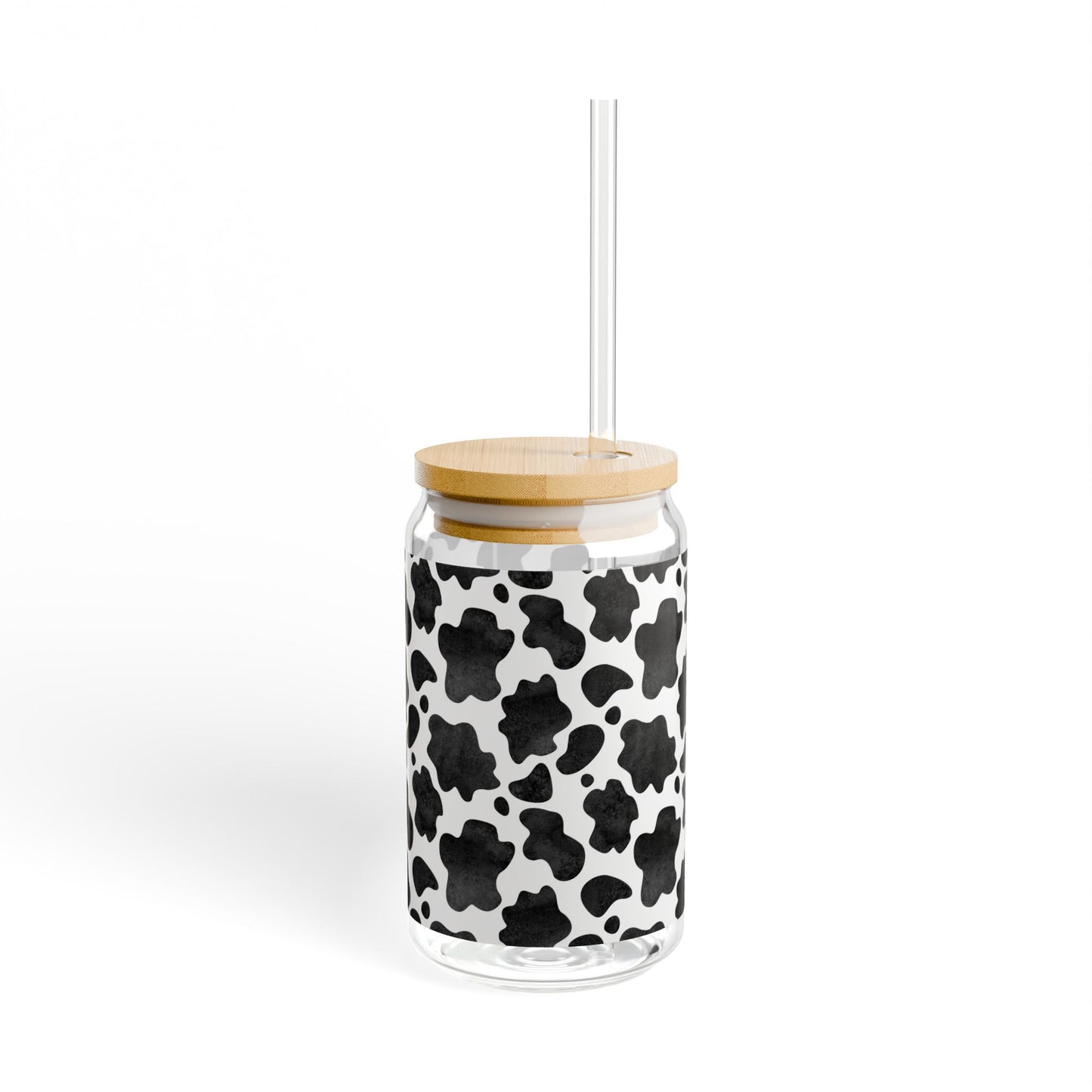 Cow Print Sipper Glass - 16oz Eco-Friendly Drinkware with Bamboo Lid