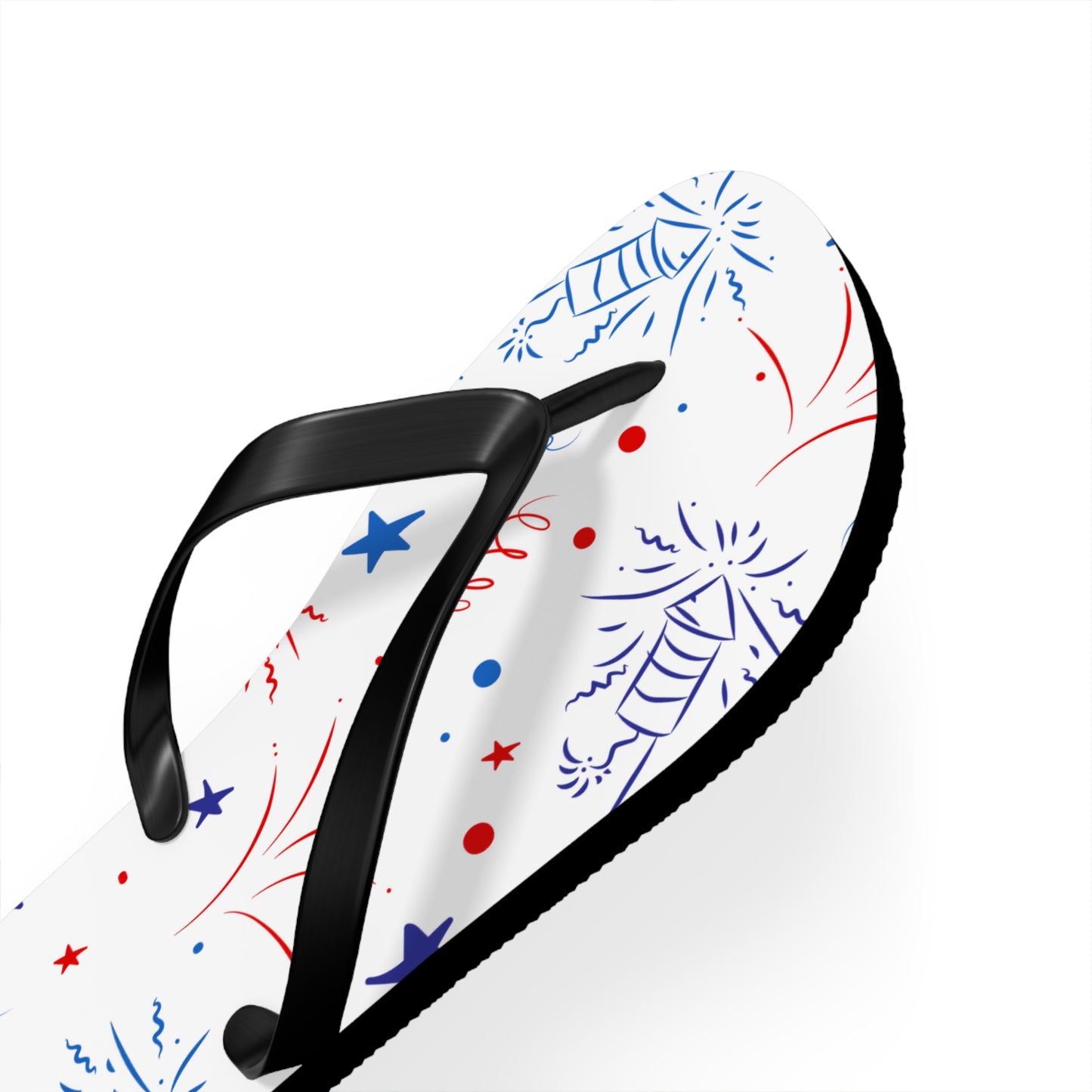 Patriotic Flip Flops with Fireworks Design - Perfect for Summer Celebrations