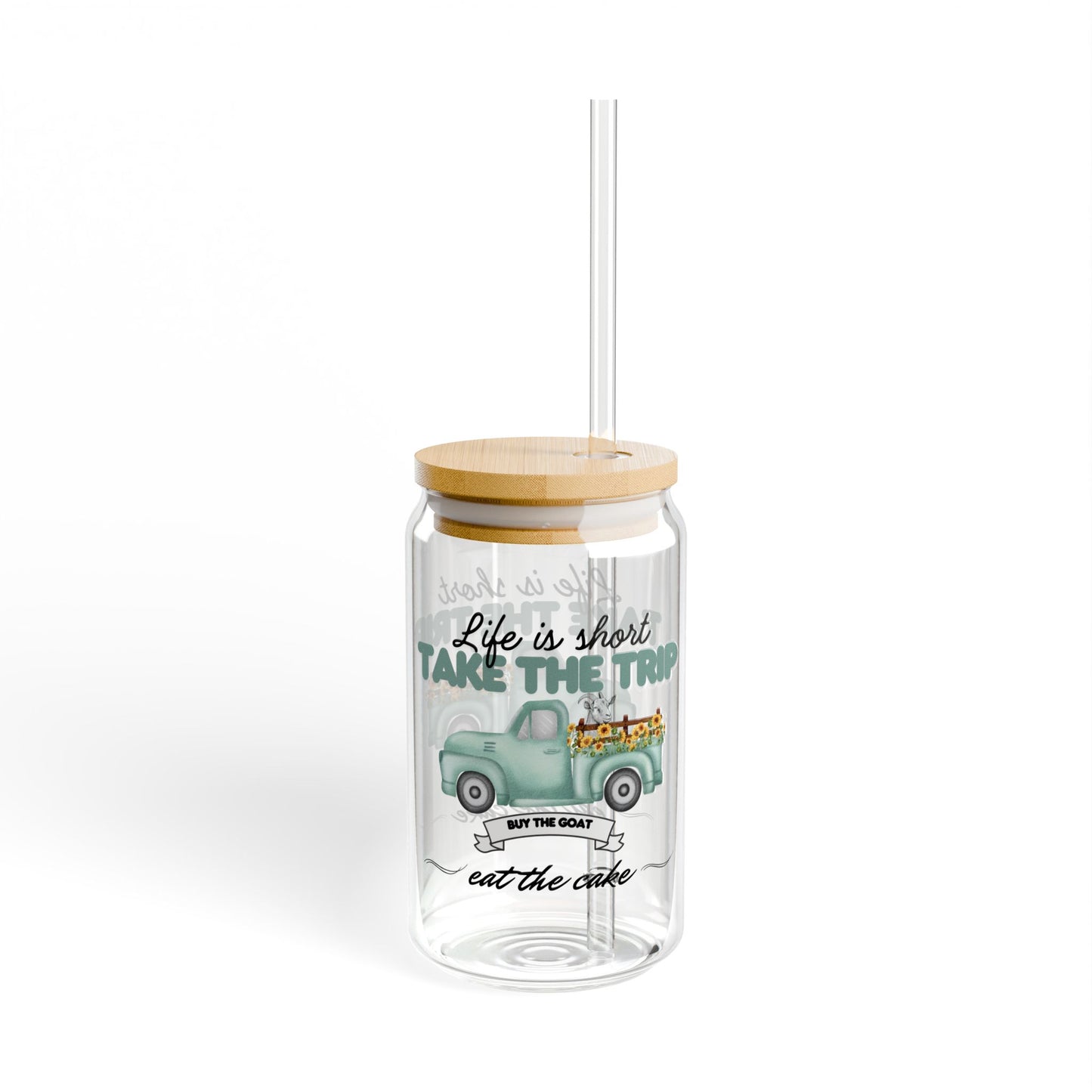 Life is Short Sipper Glass - 16oz Travel-Themed Drinkware with Bamboo Lid & Straw
