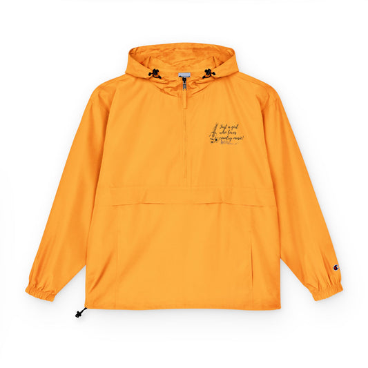 Unisex Packable Anorak Jacket - Lightweight Orange Rain Gear with Inspirational Quote