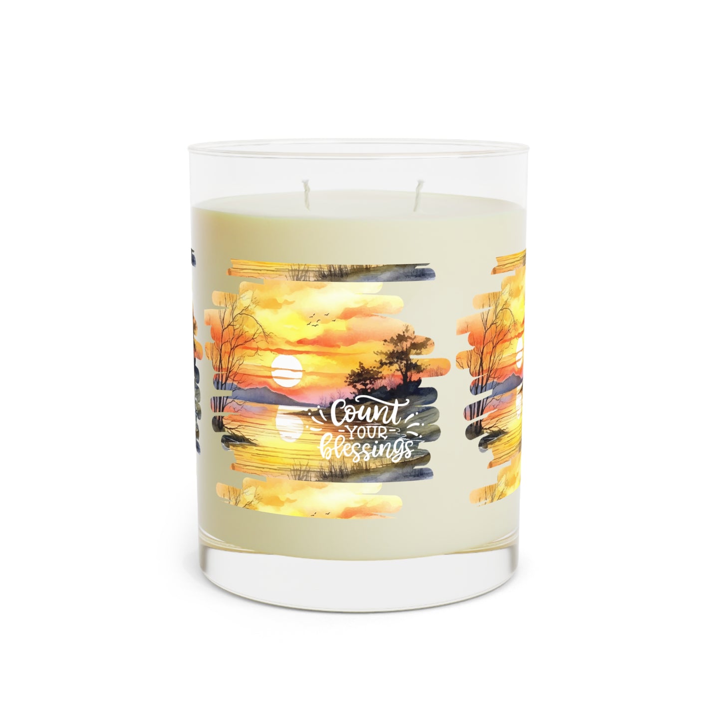 Count Your Blessings Scented Candle - 11oz Full Glass with Sunset Design