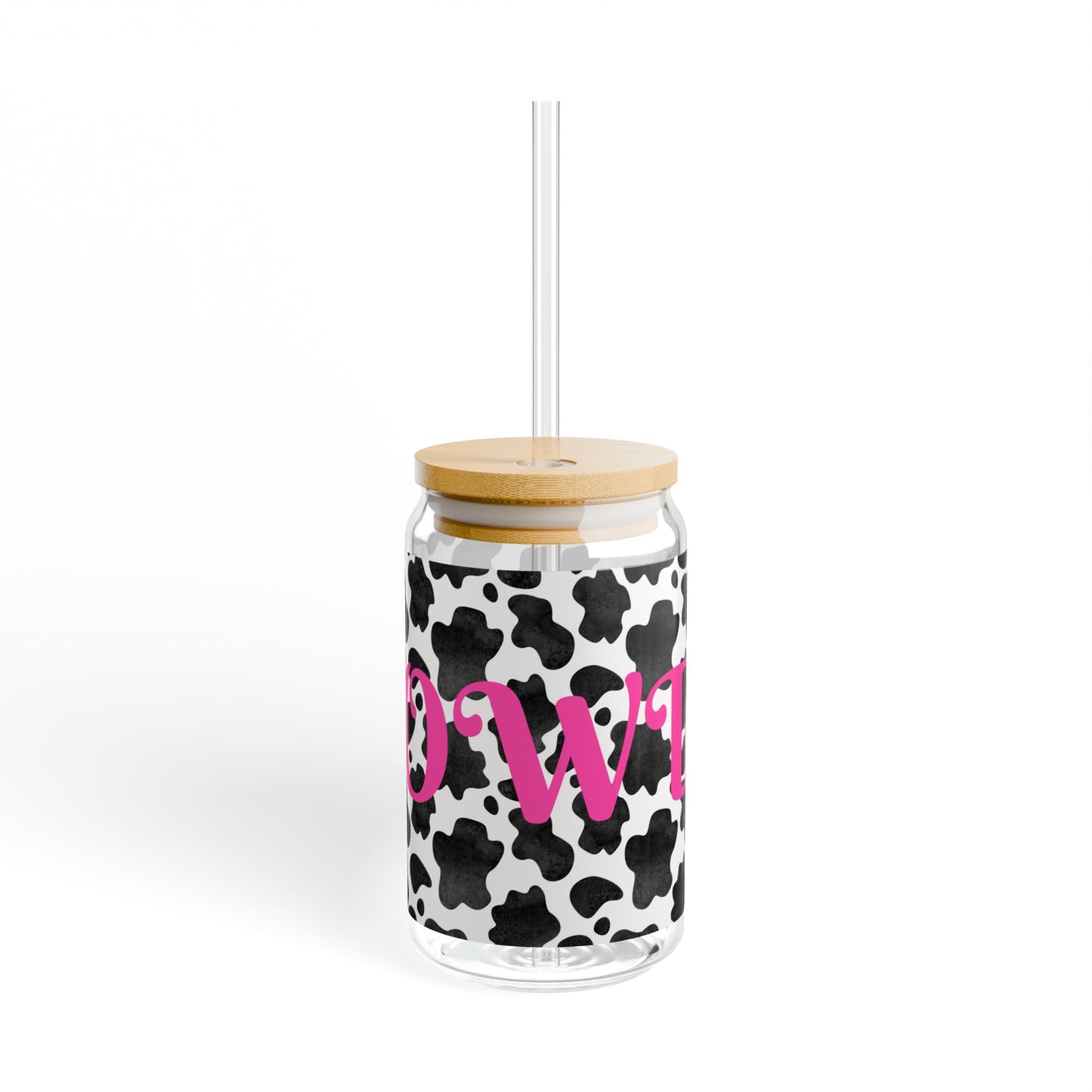 Cute Cow Print Sipper Glass with Straw - 16oz
