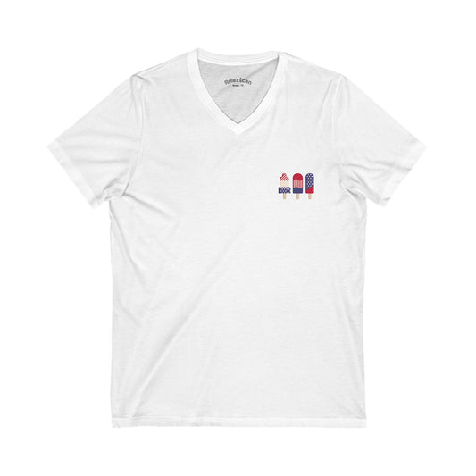 Patriotic Love Tee - Unisex V-Neck with Ice Cream and Donut Design