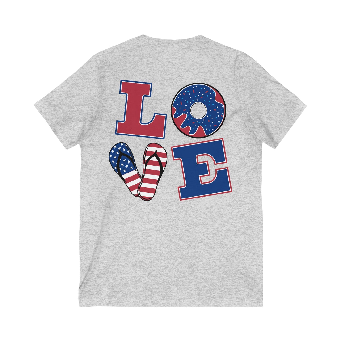 Patriotic Love Tee - Unisex V-Neck with Ice Cream and Donut Design