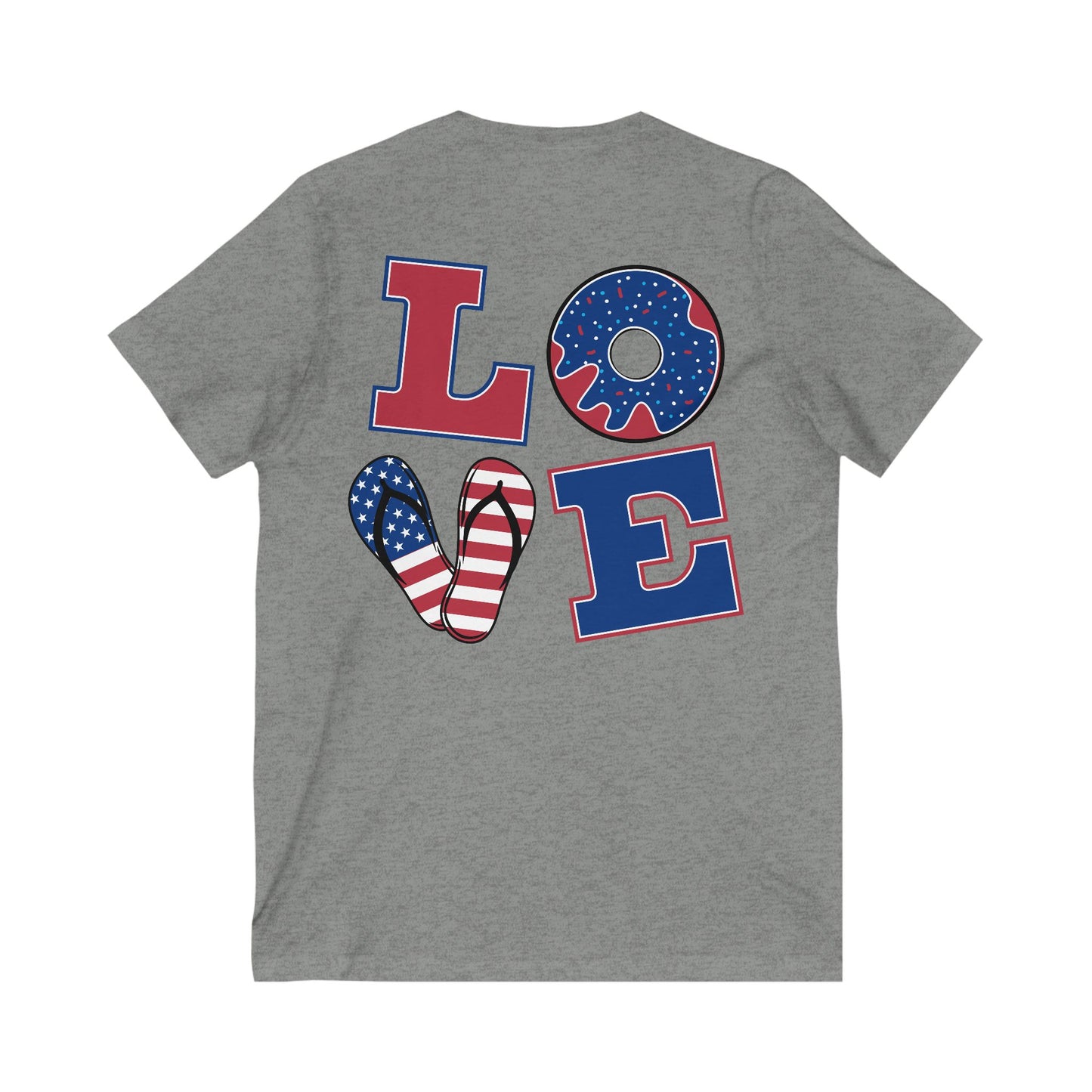 Patriotic Love Tee - Unisex V-Neck with Ice Cream and Donut Design